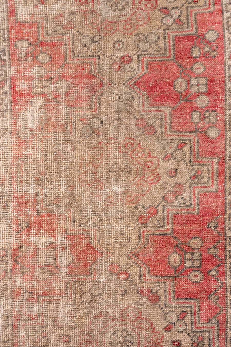 2' x 9' one-of-a-kind handmade vintage Oushak runner rug. Color palette: taupe, coral, beige, ivory, rose, gray, terracotta
