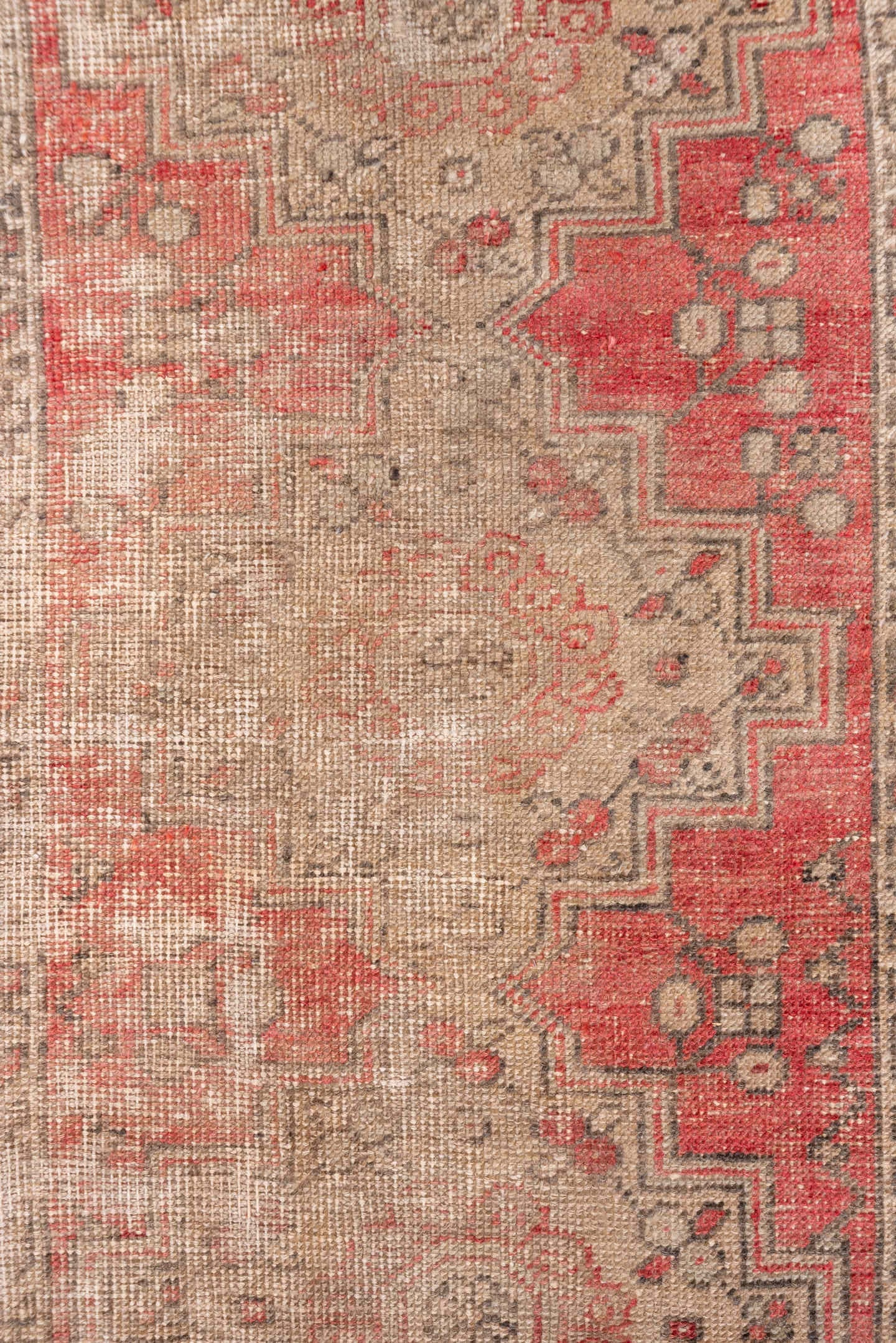 2' x 9' one-of-a-kind handmade vintage Oushak runner rug. Color palette: taupe, coral, beige, ivory, rose, gray, terracotta