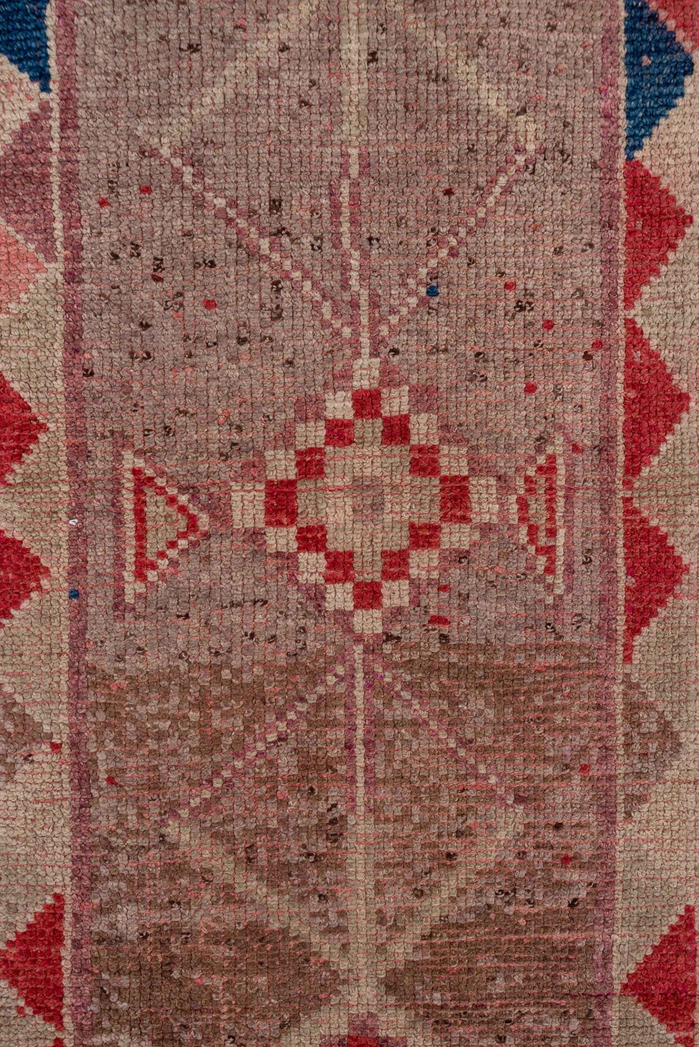 2' x 9' one-of-a-kind handmade vintage Oushak runner rug. Color palette: rose, ivory, rust, taupe, navy, camel, terracotta