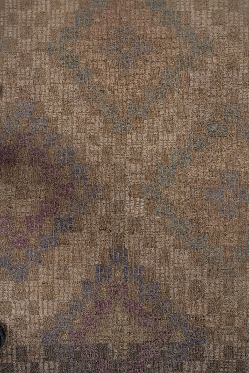 6' x 8' one-of-a-kind handmade vintage Jijim medium size rug. Color palette: taupe, beige, lavender, slate, teal, gray