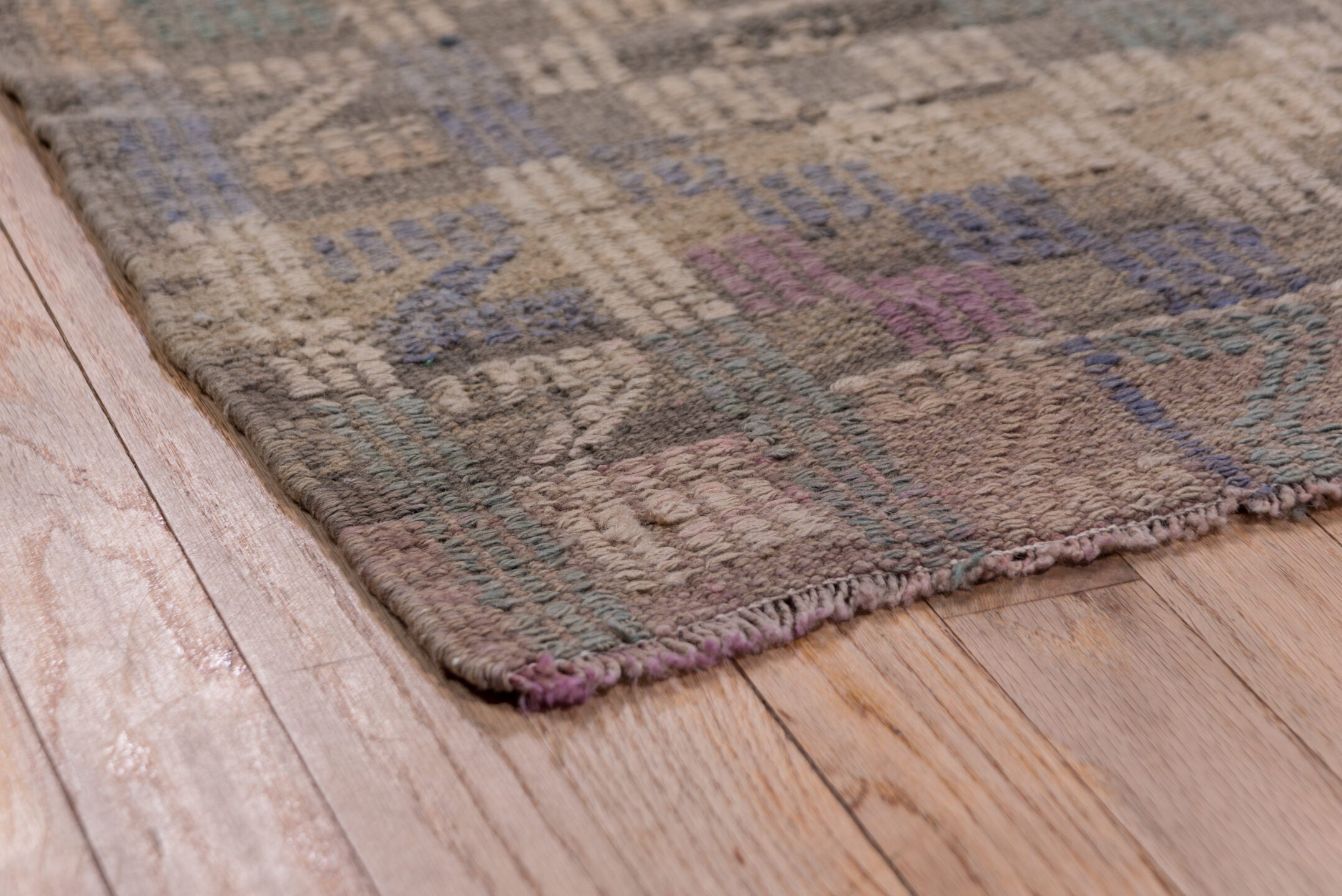 6' x 8' one-of-a-kind handmade vintage Jijim medium size rug. Color palette: brown, dim gray, gray, pink