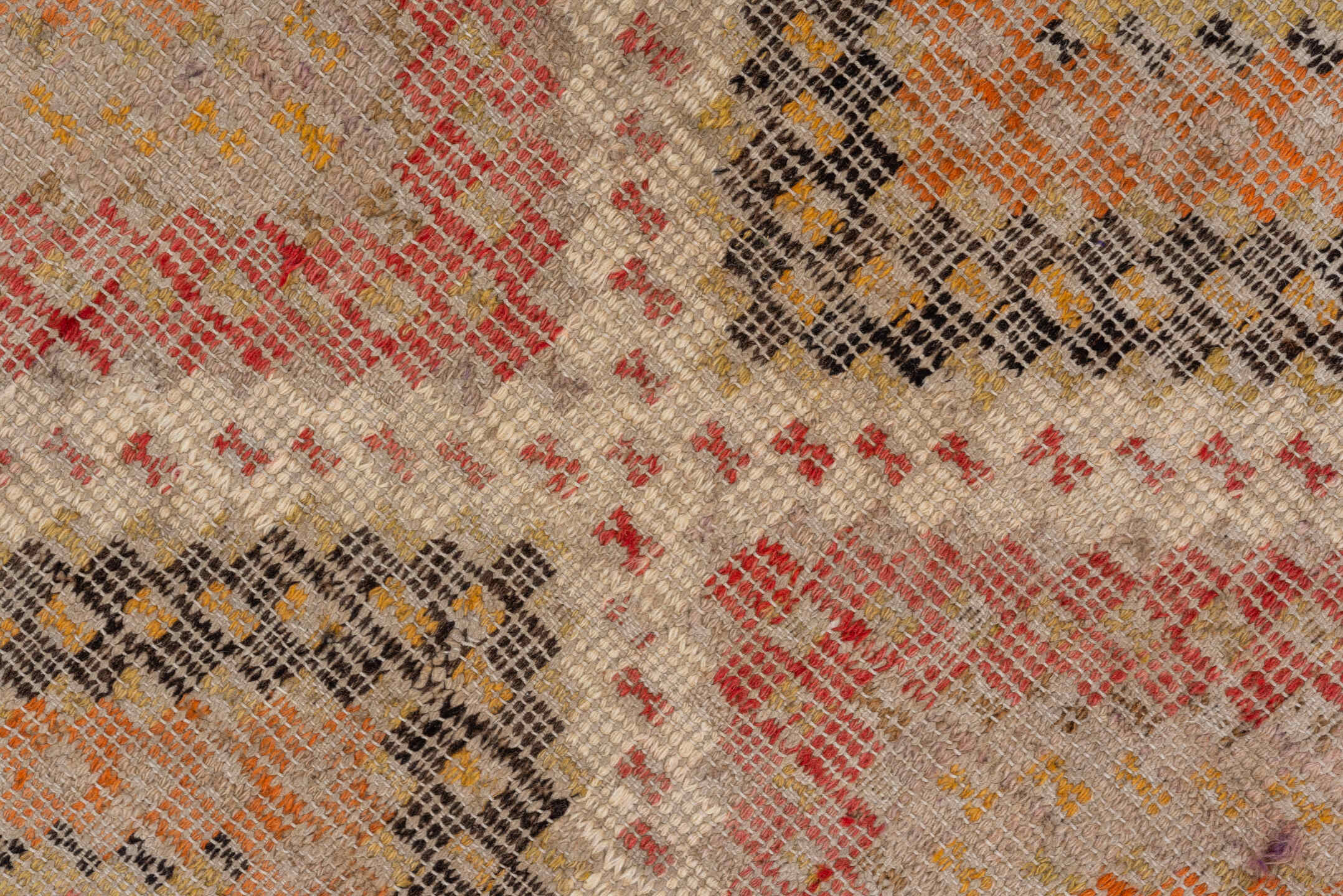 5' x 8' one-of-a-kind handmade vintage Jijim medium size rug. Color palette: brown, gray, light gray, off-white, pink