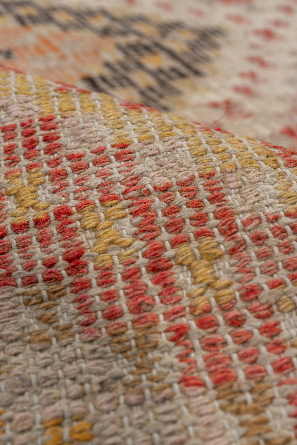 5' x 8' one-of-a-kind handmade vintage Jijim medium size rug. Color palette: brown, gray, light gray, off-white, pink