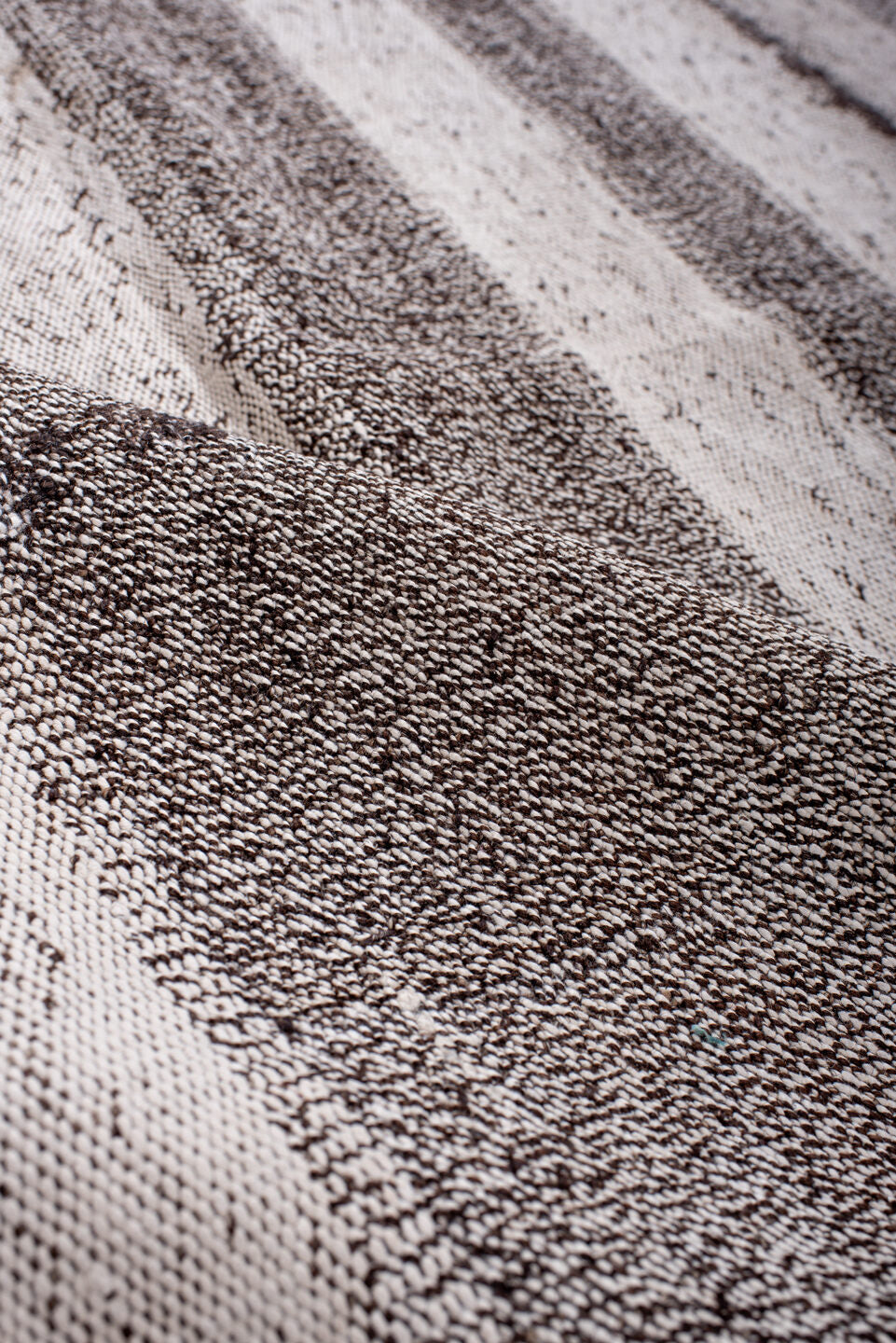 7' x 8' one-of-a-kind handmade vintage Kilim rug. Color palette: black, brown, dark gray, gainsboro, gray, light gray