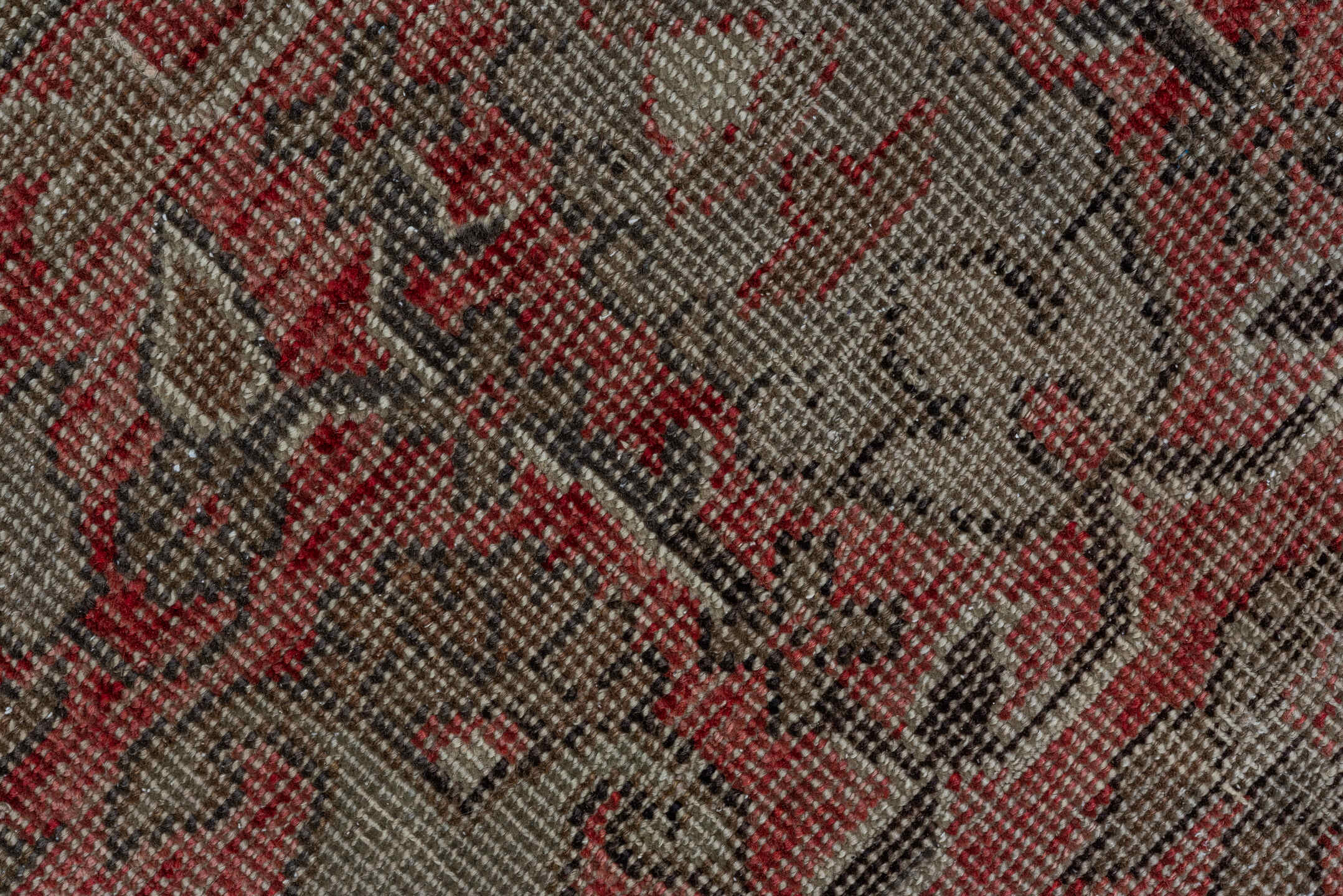 3' x 10' one-of-a-kind handmade vintage Oushak runner rug. Color palette: brown, gray, off-white, pink, snow, white