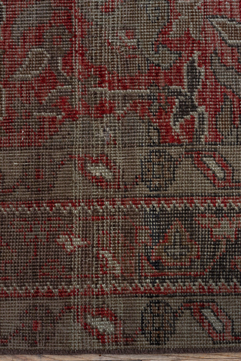 3' x 10' one-of-a-kind handmade vintage Oushak runner rug. Color palette: brown, gray, off-white, pink, snow, white