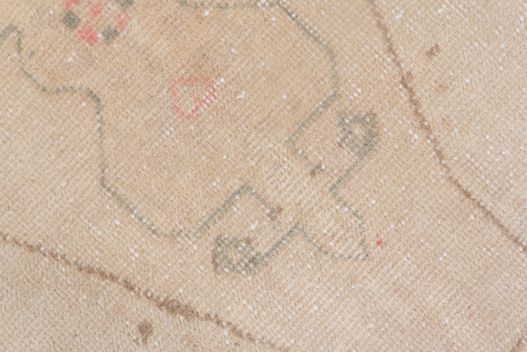 4' x 6' one-of-a-kind handmade vintage Oushak small size rug. Color palette: beige, taupe, blush, sage, brown, ivory, gray
