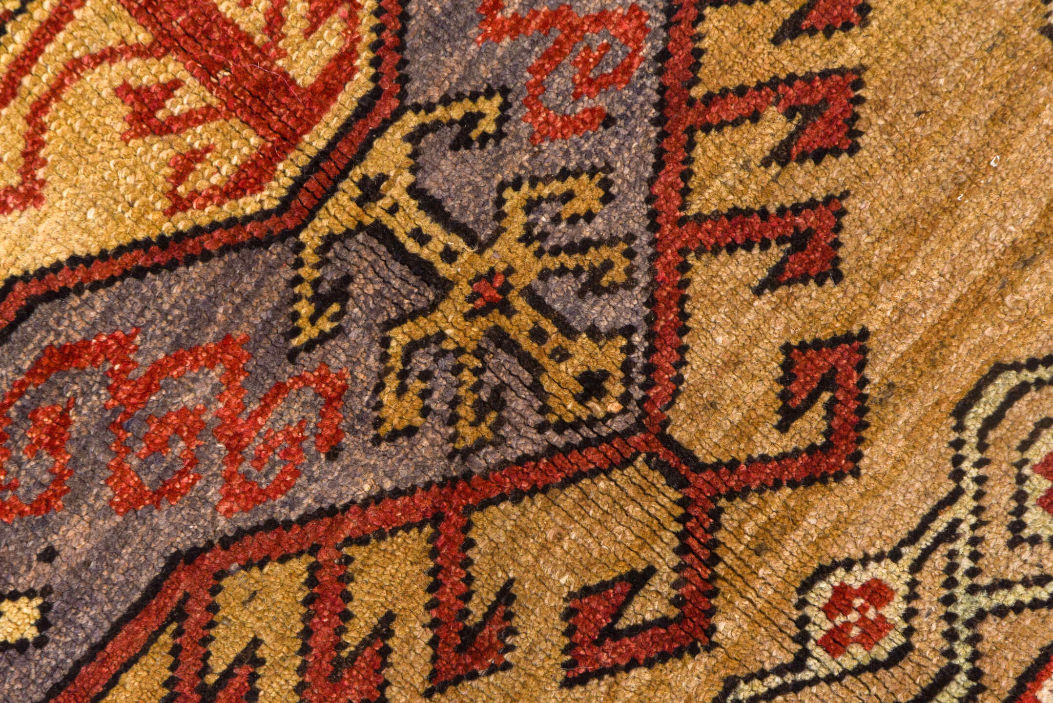 5' x 10' one-of-a-kind handmade vintage Kars medium size rug. Color palette: tan, rust, ivory, lavender, brick, taupe
