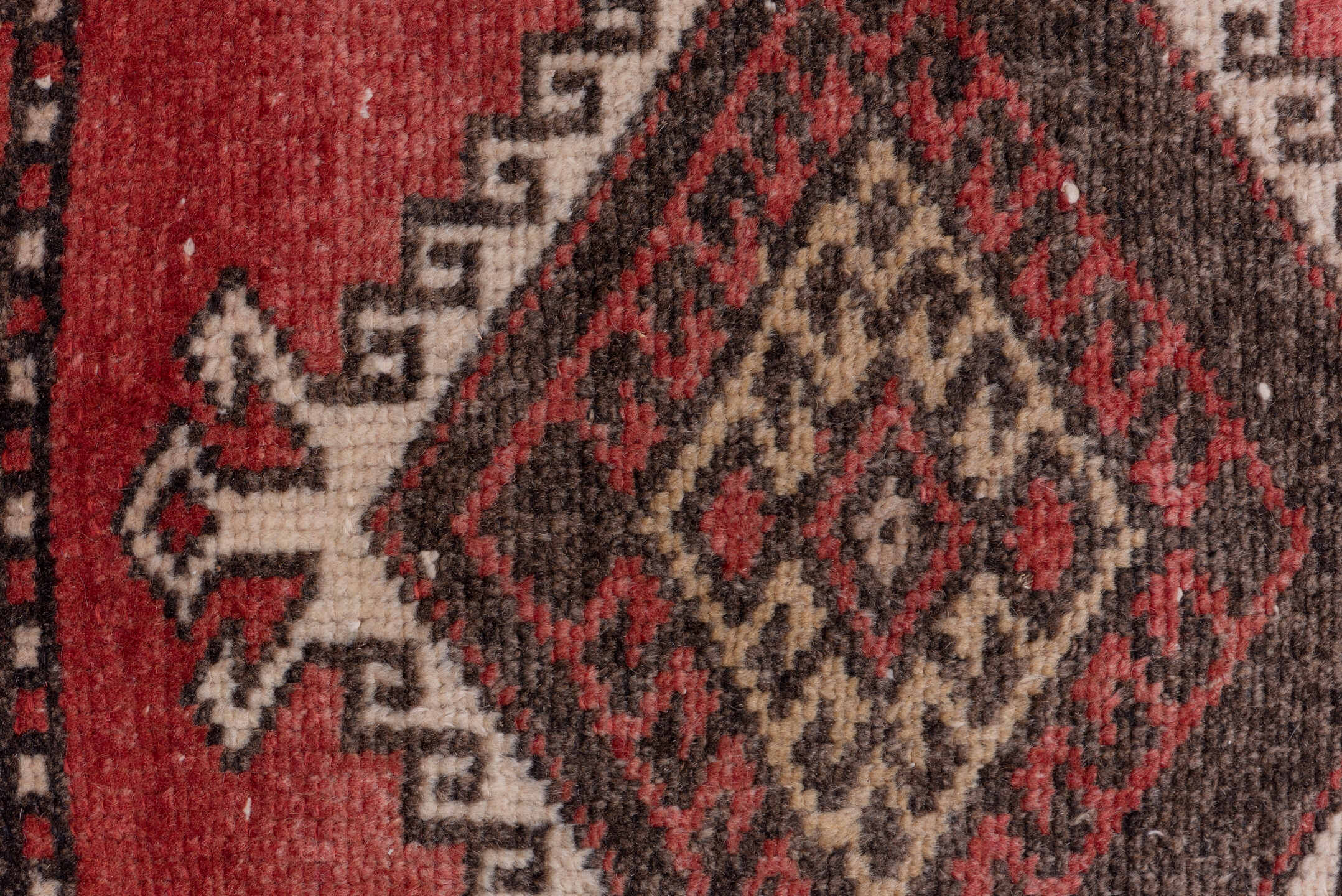 4' x 11' one-of-a-kind handmade vintage Oushak runner rug. Color palette: brown, gray, indian red, light gray, off-white