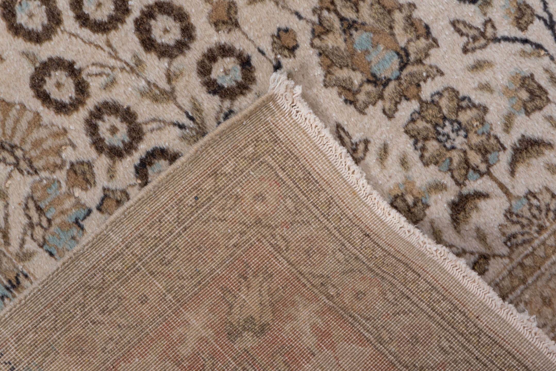 3' x 7' one-of-a-kind handmade vintage Sivas runner rug. Color palette: ivory, beige, taupe, sky_blue, brown, camel, gray