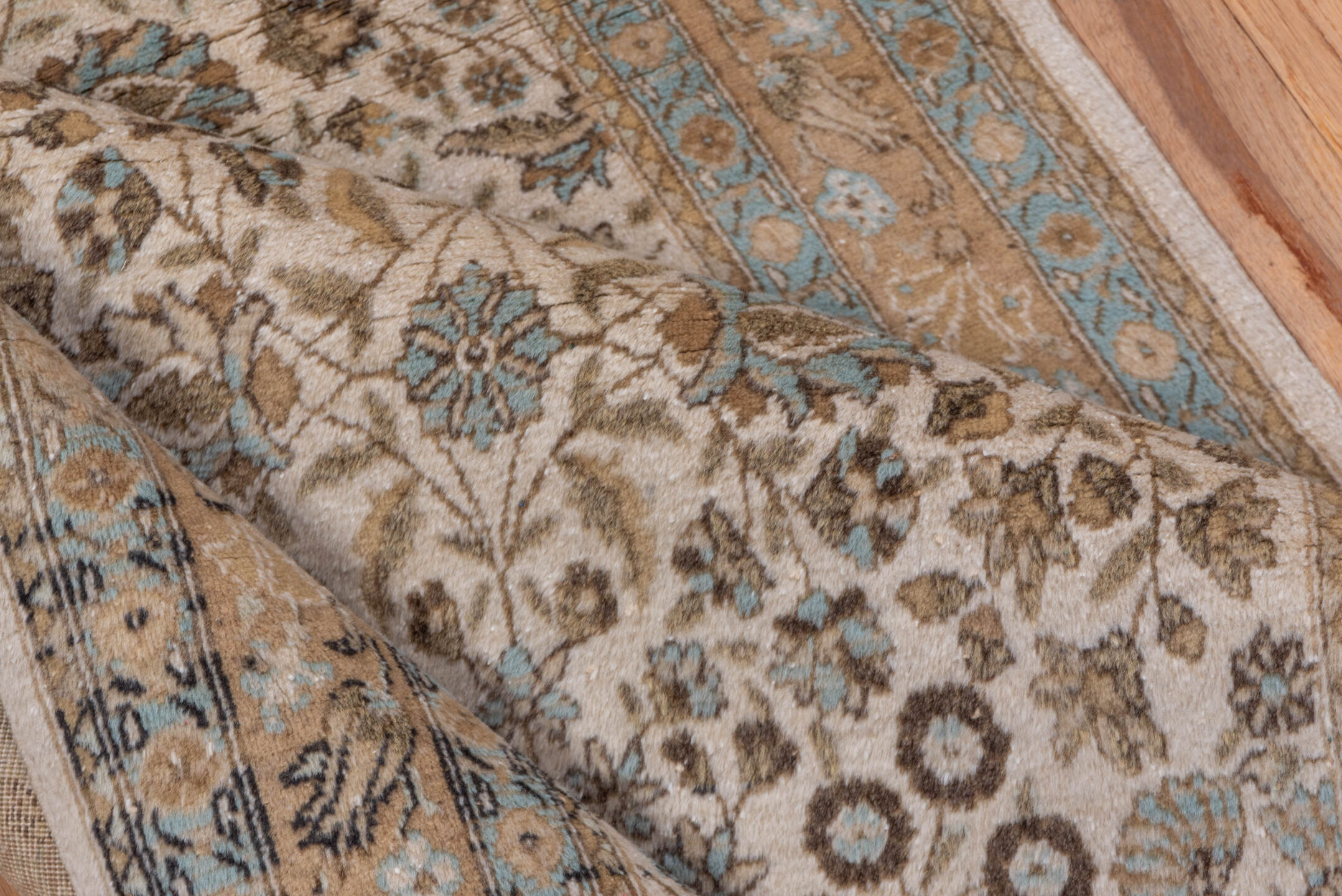 3' x 7' one-of-a-kind handmade vintage Sivas runner rug. Color palette: ivory, beige, taupe, sky_blue, brown, camel, gray