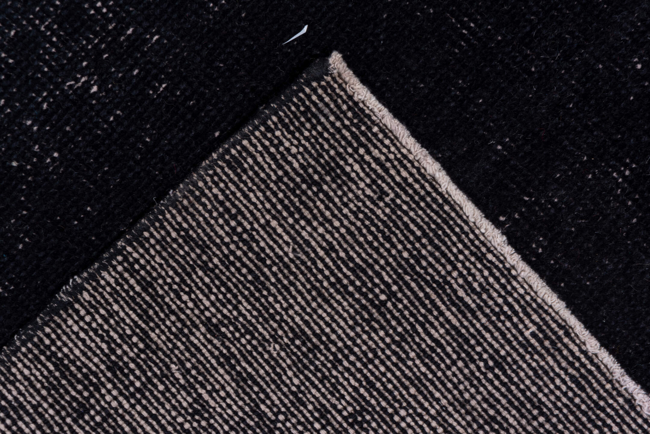 3' x 13' one-of-a-kind handmade vintage Overdyed runner rug. Color palette: black, charcoal, dim gray, gray, light gray