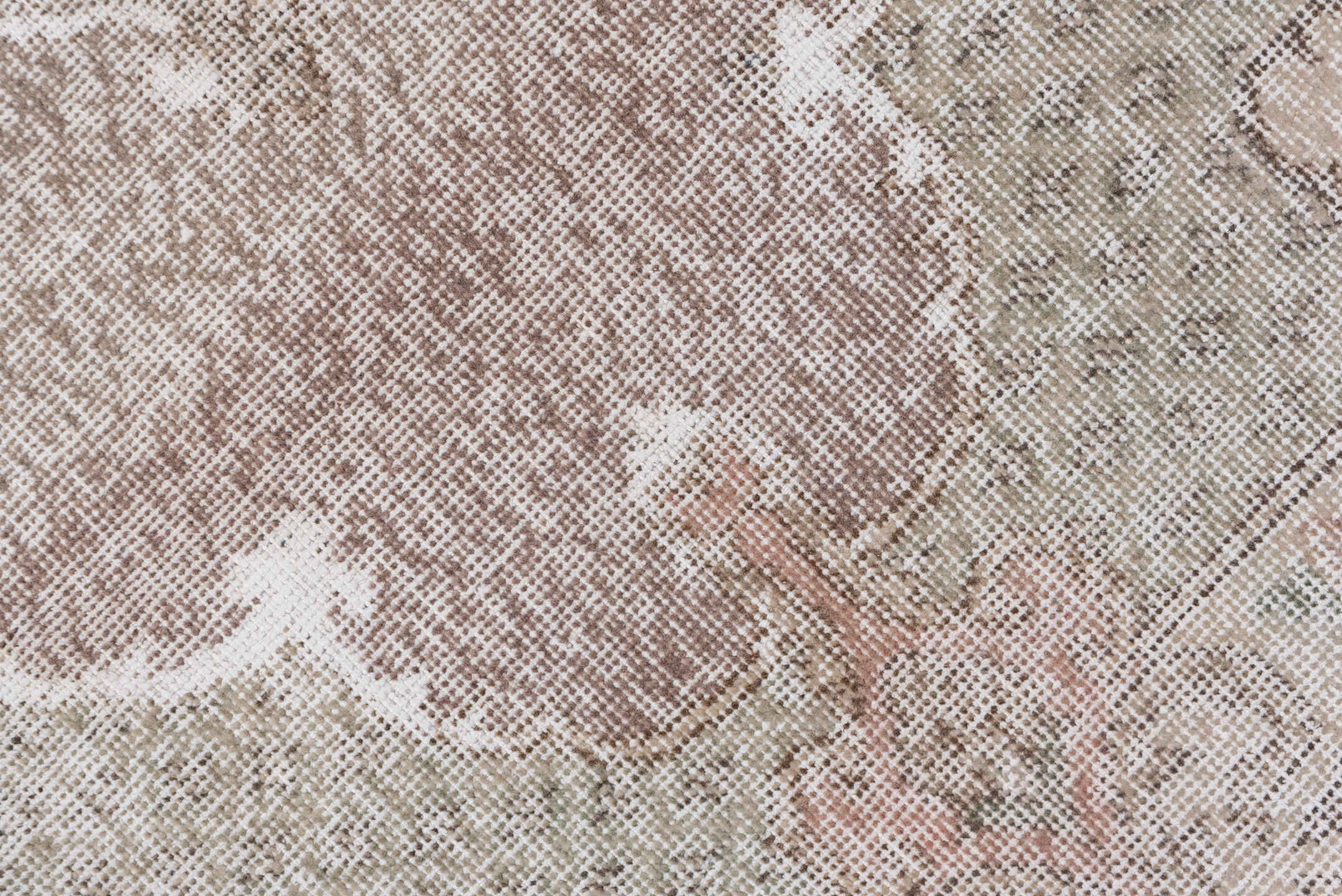 3' x 7' one-of-a-kind handmade vintage Oushak runner rug. Color palette: taupe, blush, ivory, rose, sage, beige, gray, pink