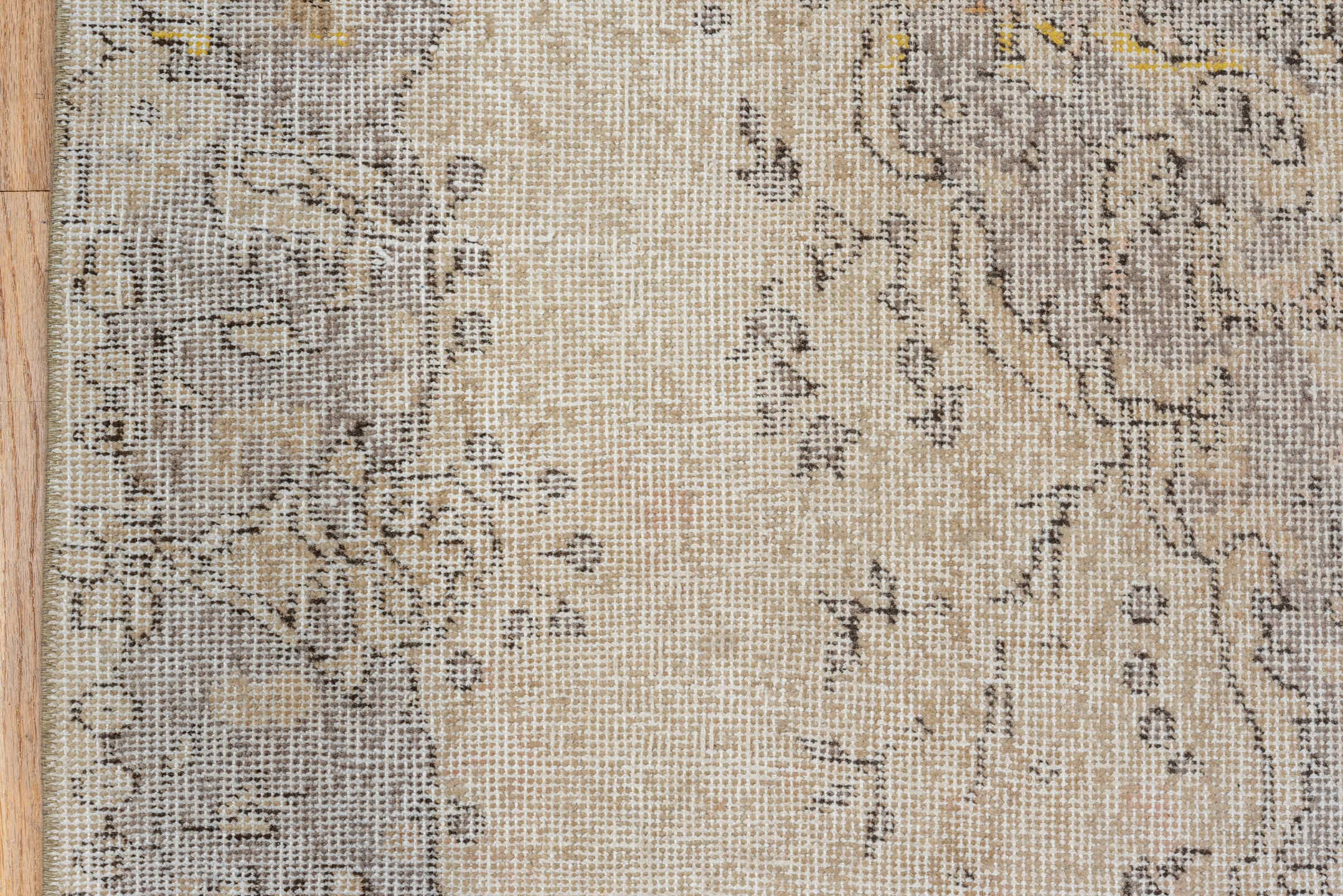 3' x 7' one-of-a-kind handmade vintage Oushak rug. Color palette: ivory, taupe, gray, gold, cream, beige