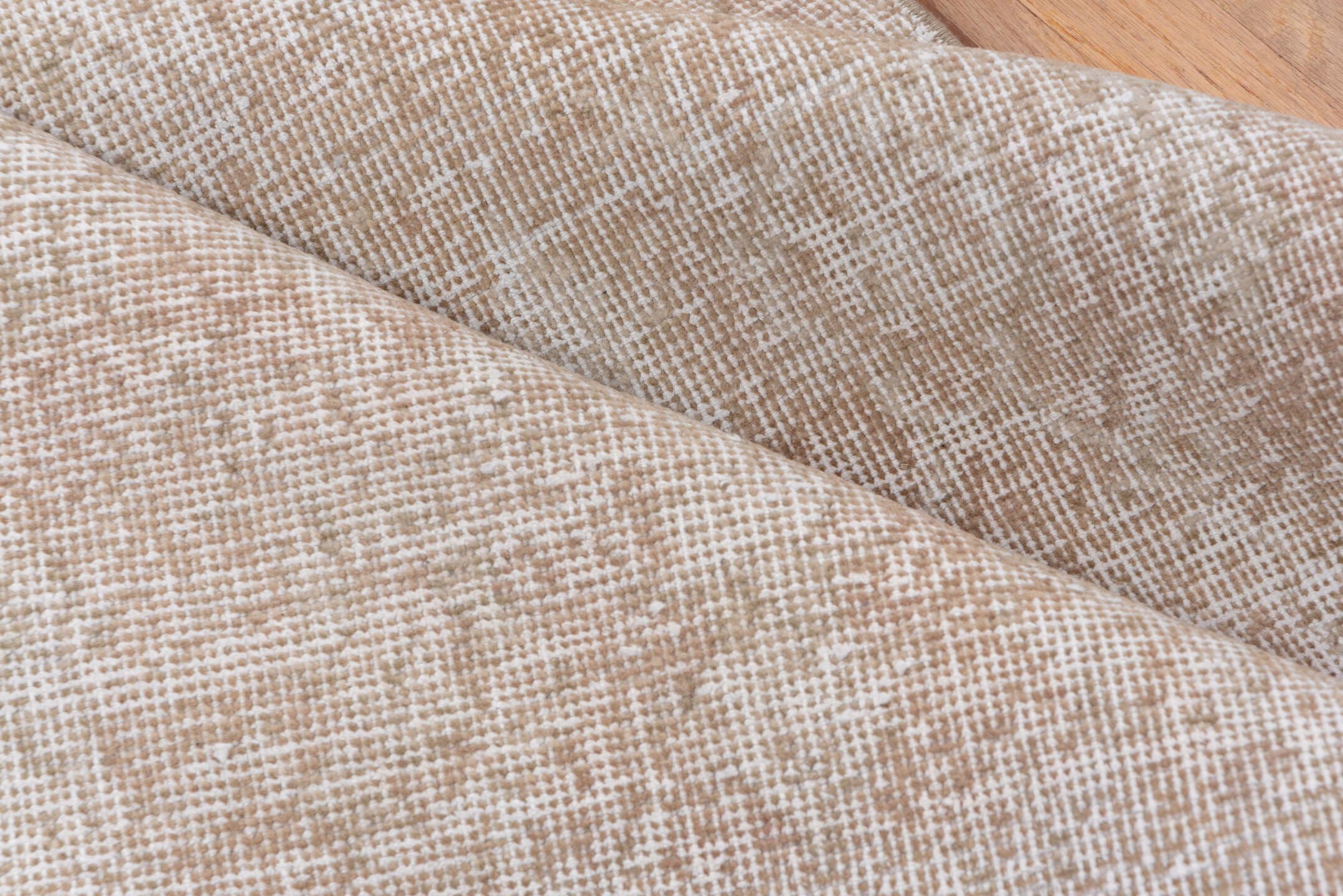 3' x 6' one-of-a-kind handmade vintage Oushak small size rug. Color palette: beige, ivory, taupe, camel, gray
