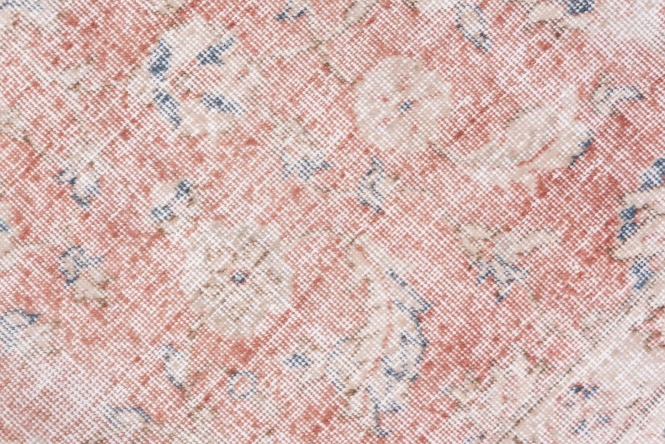 3' x 10' one-of-a-kind handmade vintage Oushak runner rug. Color palette: blush, ivory, dusty rose, pale blue, taupe, beige