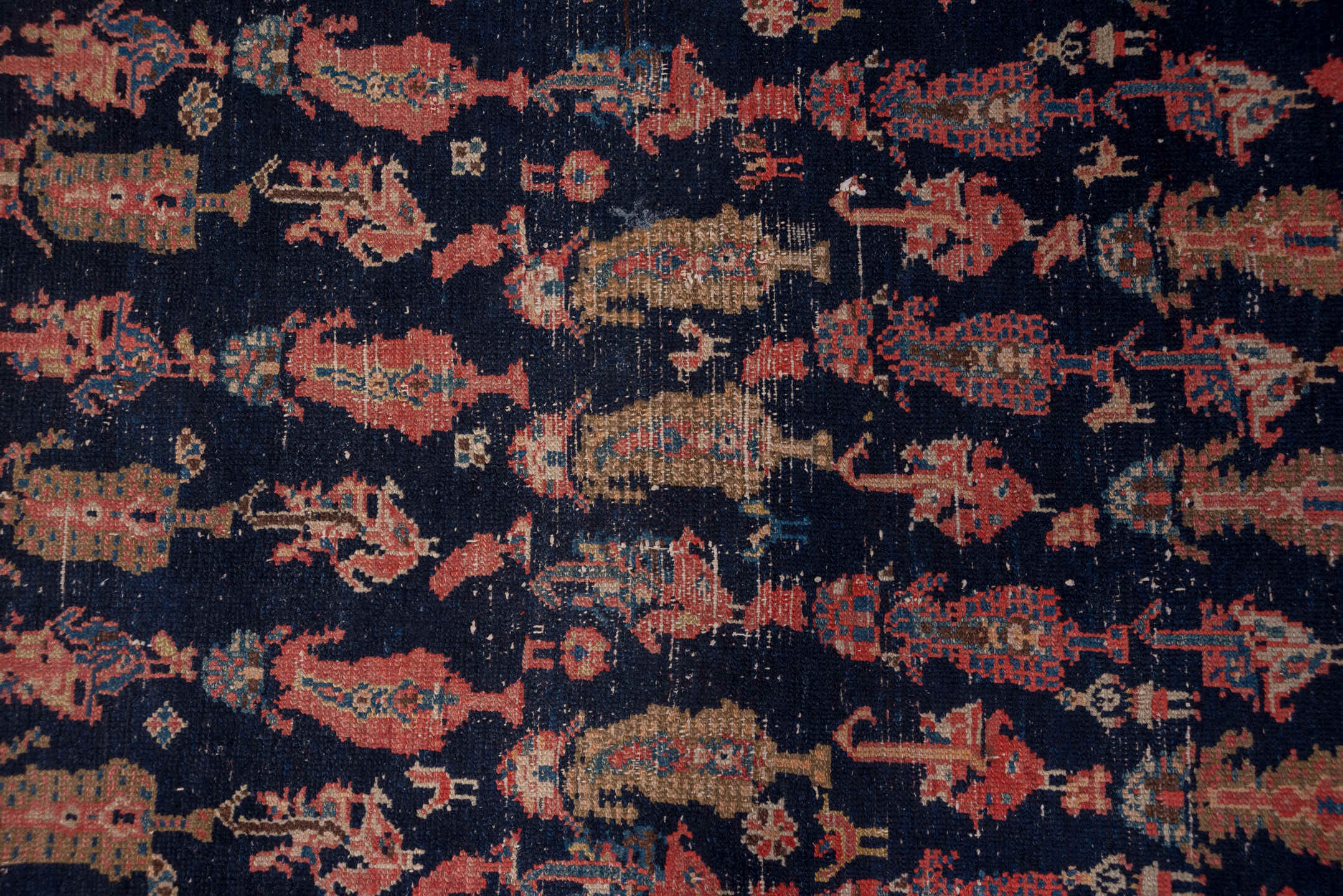 4' x 11' one-of-a-kind handmade vintage Malayer runner rug. Color palette: black, blue, brown, fiord, gray, green