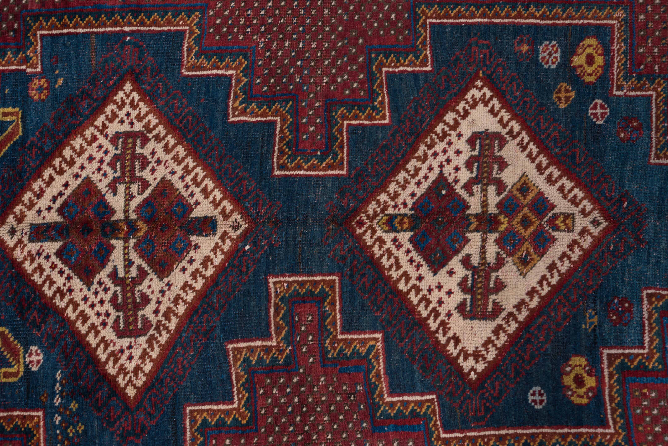 4' x 5' one-of-a-kind handmade antique Afshar small size rug. Color palette: rust, indigo, ivory, burgundy, camel, gold