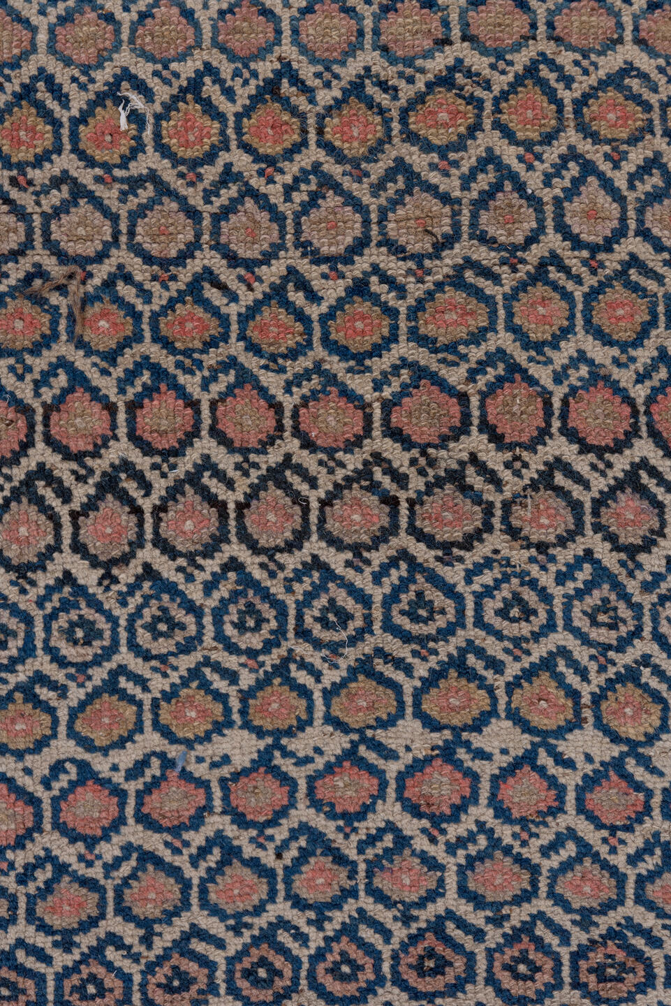 4' x 10' one-of-a-kind handmade antique Malayer runner rug. Color palette: ivory, rust, navy, rose, charcoal, taupe