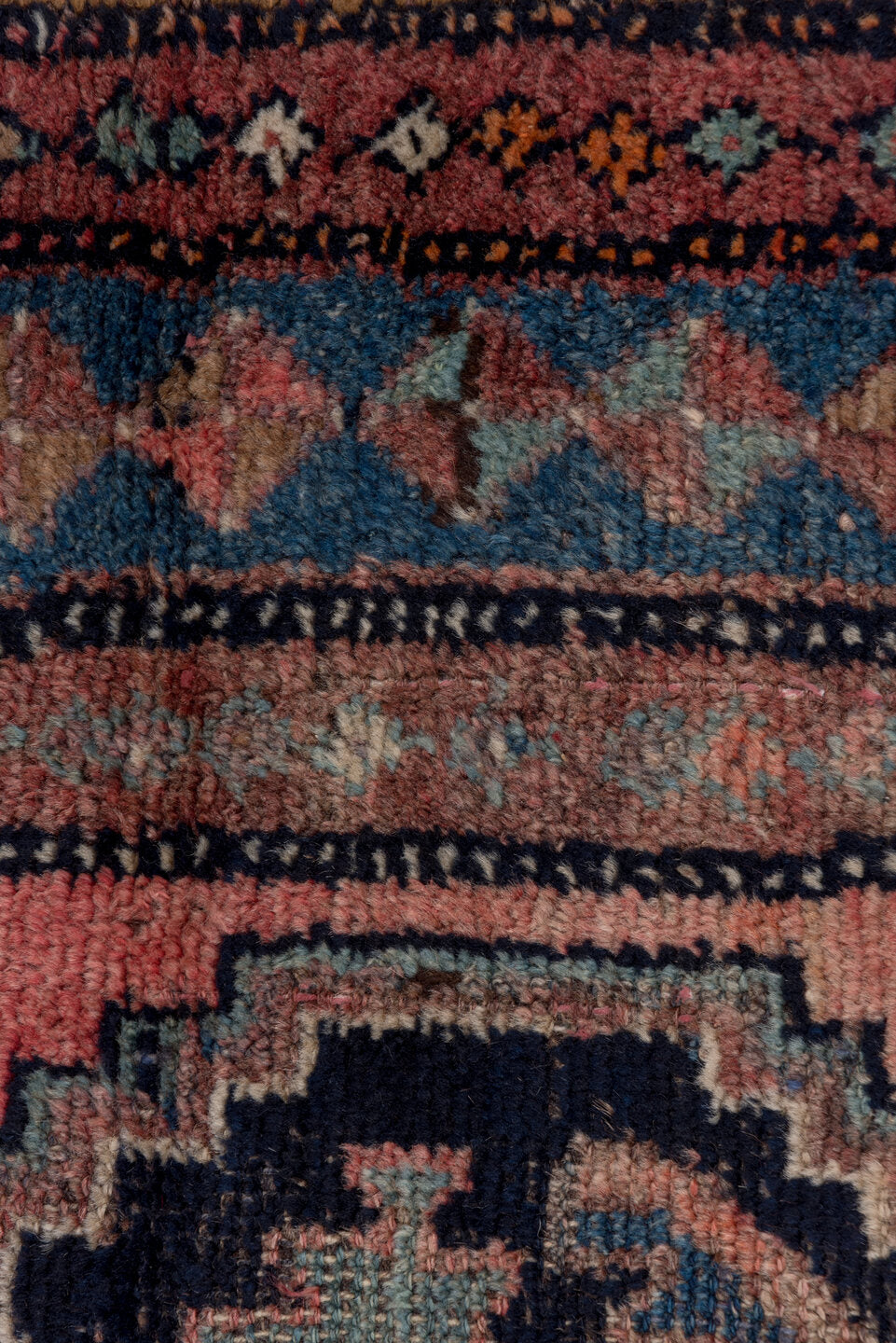 3' x 6' one-of-a-kind handmade antique Malayer small size rug. Color palette: indigo, rust, rose, slate, terra cotta, ivory