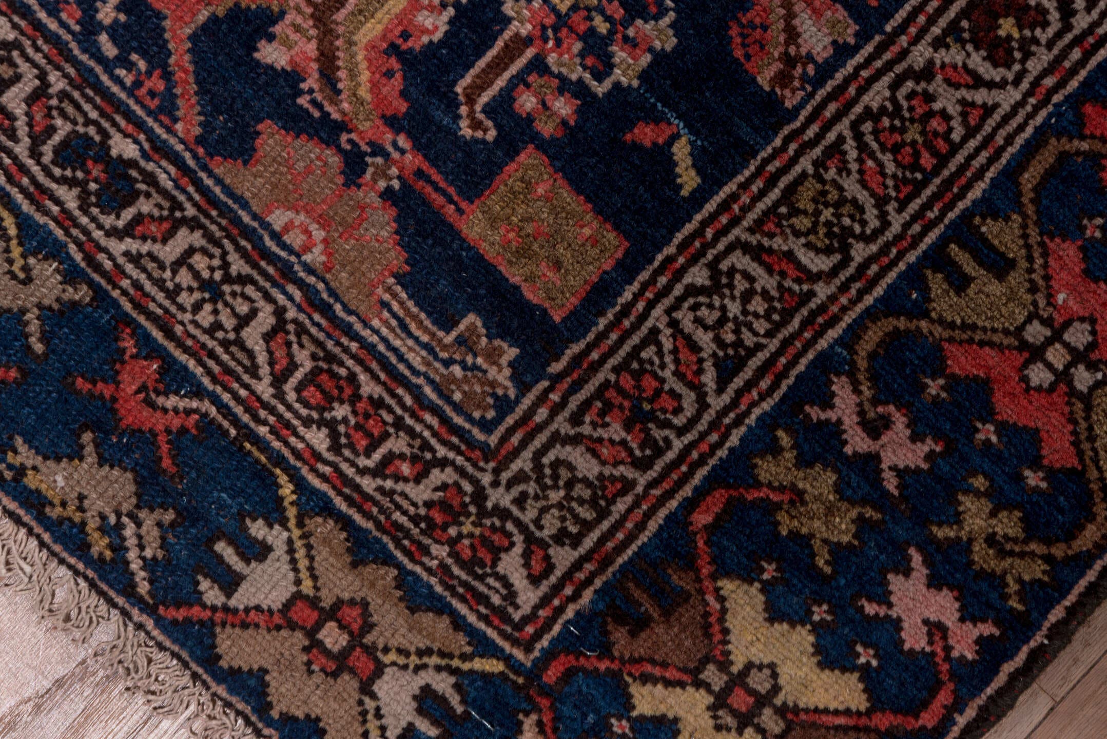 3' x 14' one-of-a-kind handmade antique Malayer runner rug. Color palette: navy, rust, ivory, camel, slate, rose, blue