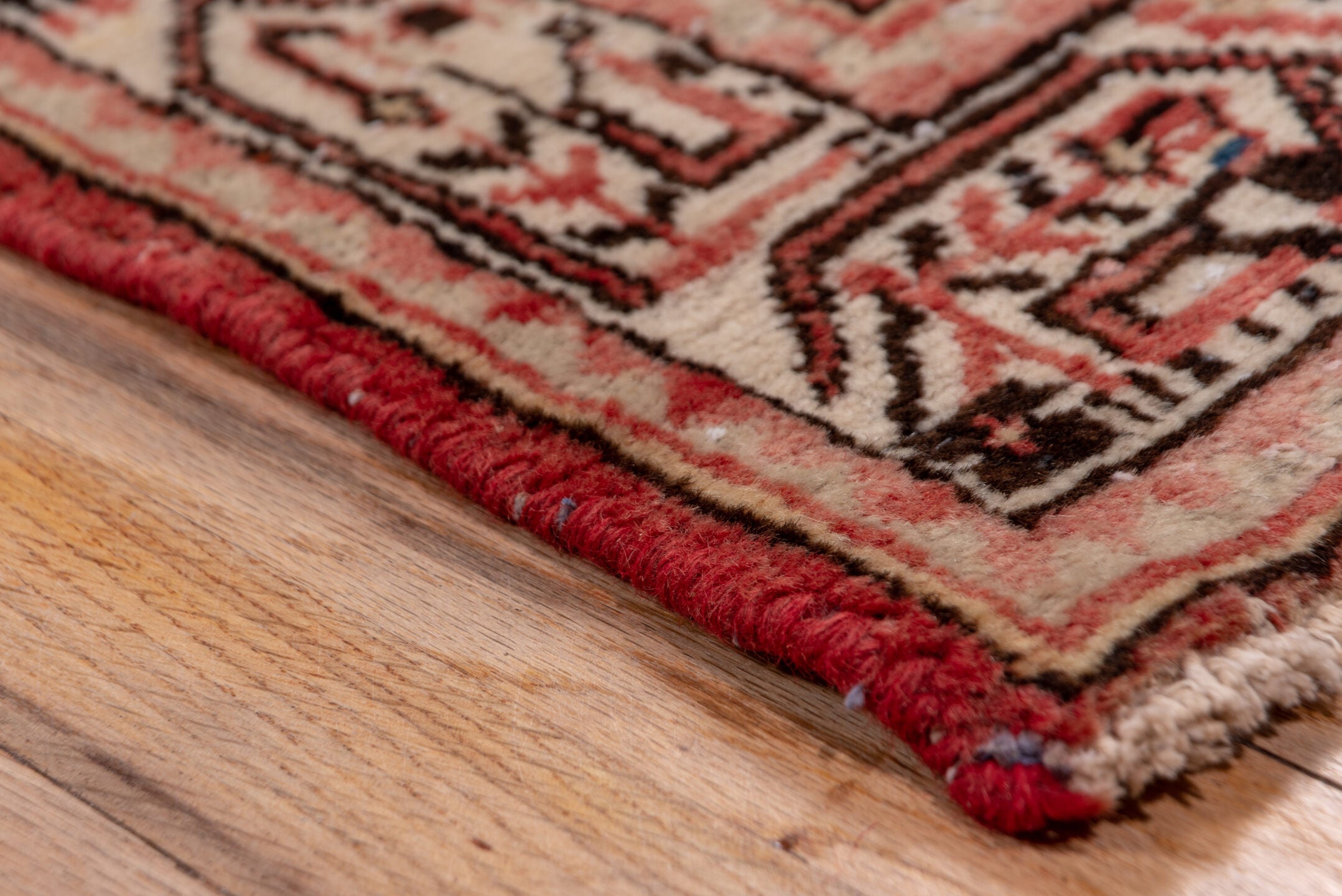 2' x 10' one-of-a-kind handmade vintage Mahal runner rug. Color palette: rose, ivory, rust, charcoal, blush, brown, pink