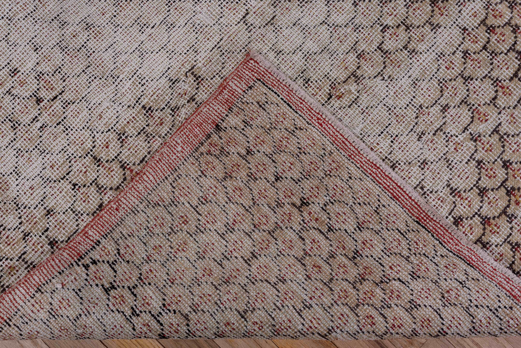 4' x 7' one-of-a-kind handmade vintage Oushak rug. Color palette: ivory, rust, charcoal, taupe, camel, terracotta, brown