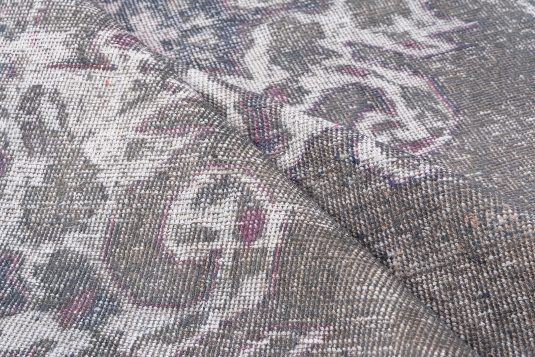 4' x 7' one-of-a-kind handmade vintage Oushak rug. Color palette: taupe, ivory, slate, lavender, rose, charcoal, beige, gray