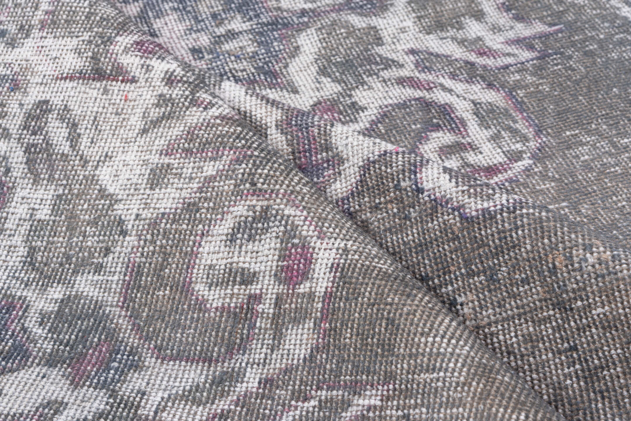 4' x 7' one-of-a-kind handmade vintage Oushak rug. Color palette: taupe, ivory, slate, lavender, rose, charcoal, beige, gray