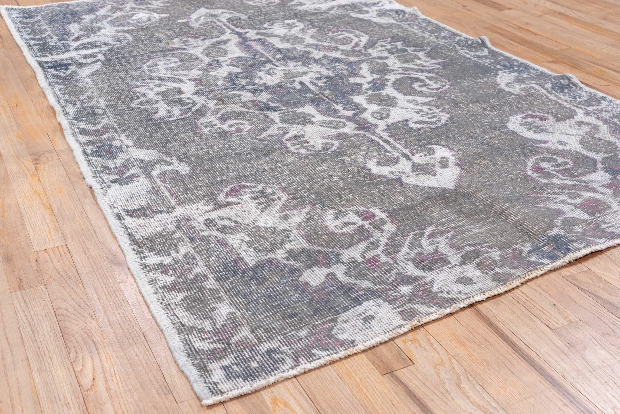 4' x 7' one-of-a-kind handmade vintage Oushak rug. Color palette: blue, dark gray, dim gray, gainsboro, gray, light gray