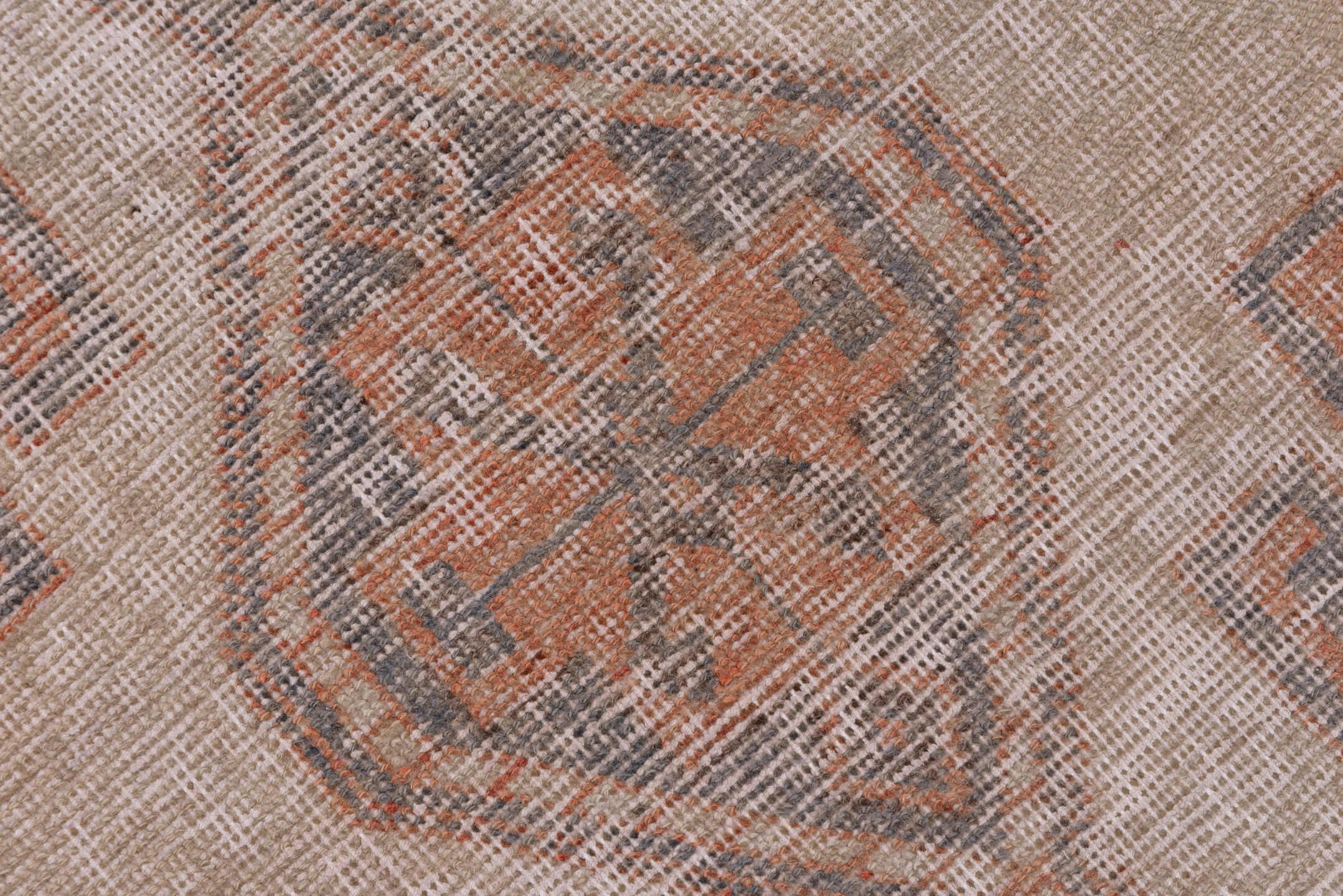 3' x 10' one-of-a-kind handmade vintage Oushak runner rug. Color palette: terra cotta, ivory, charcoal, taupe, rose