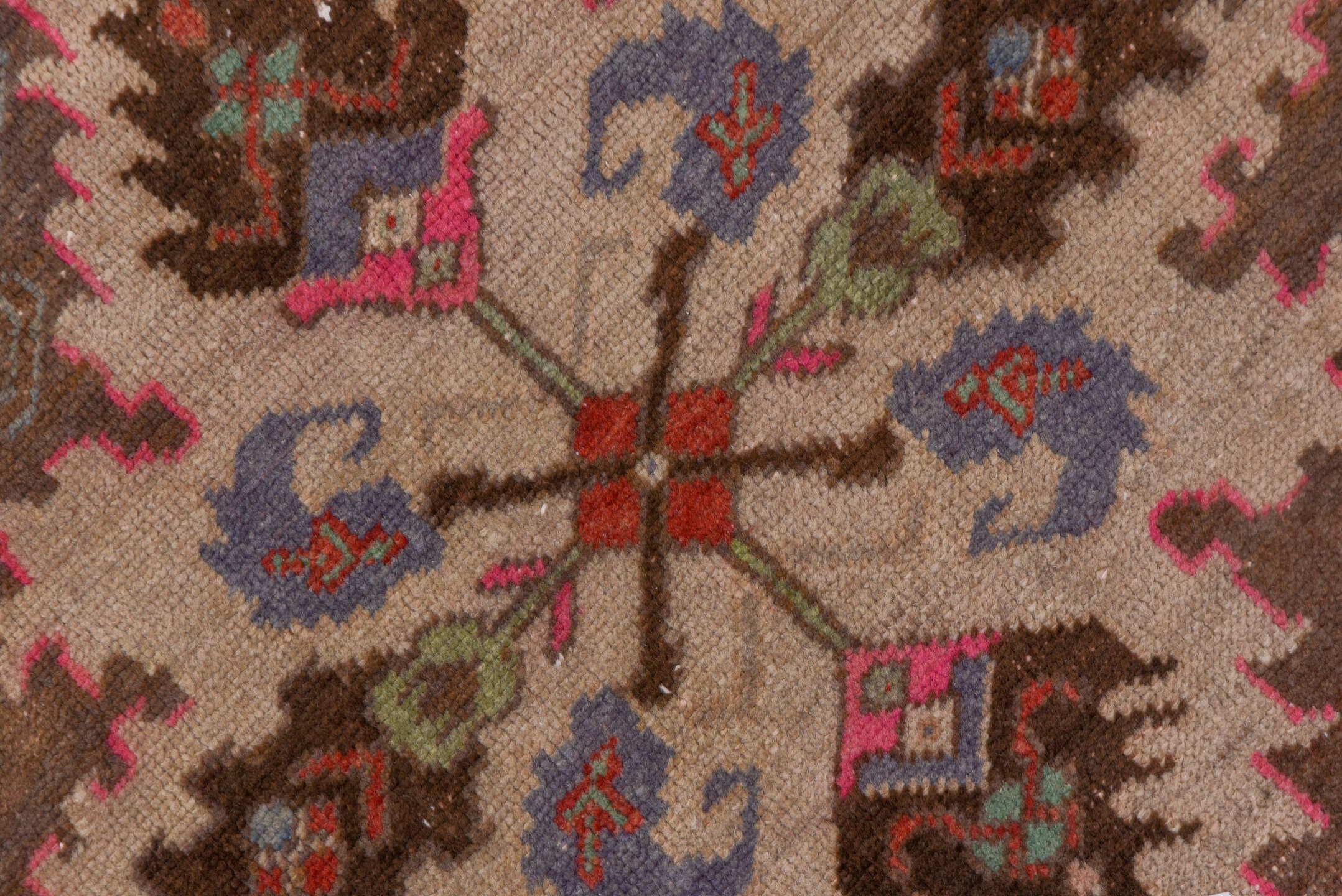 2' x 10' one-of-a-kind handmade vintage Oushak runner rug. Color palette: rust, taupe, ivory, brown, lavender, rose