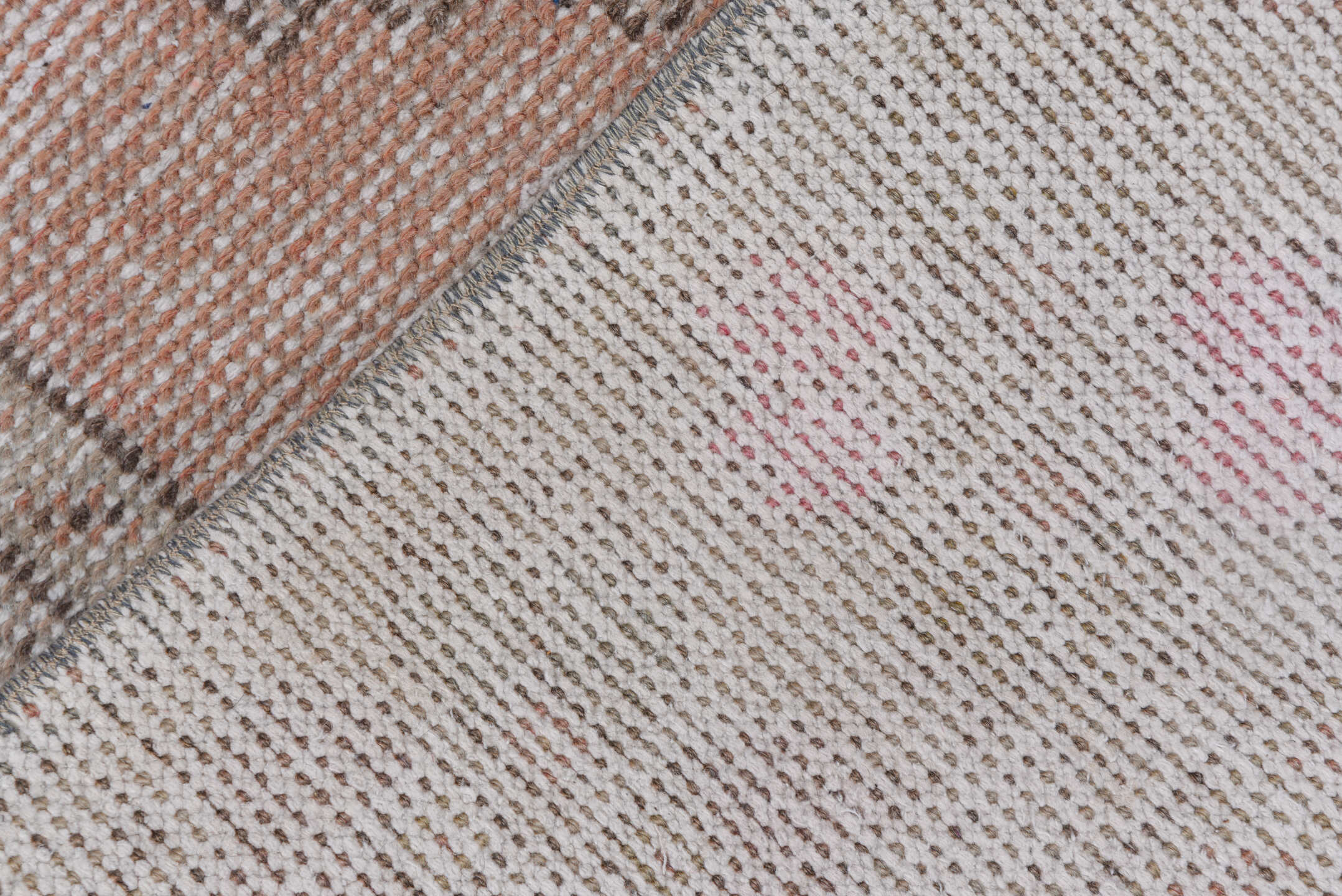 3' x 9' one-of-a-kind handmade vintage Oushak runner rug. Color palette: taupe, blush, ivory, rose, gray, brown, beige, pink