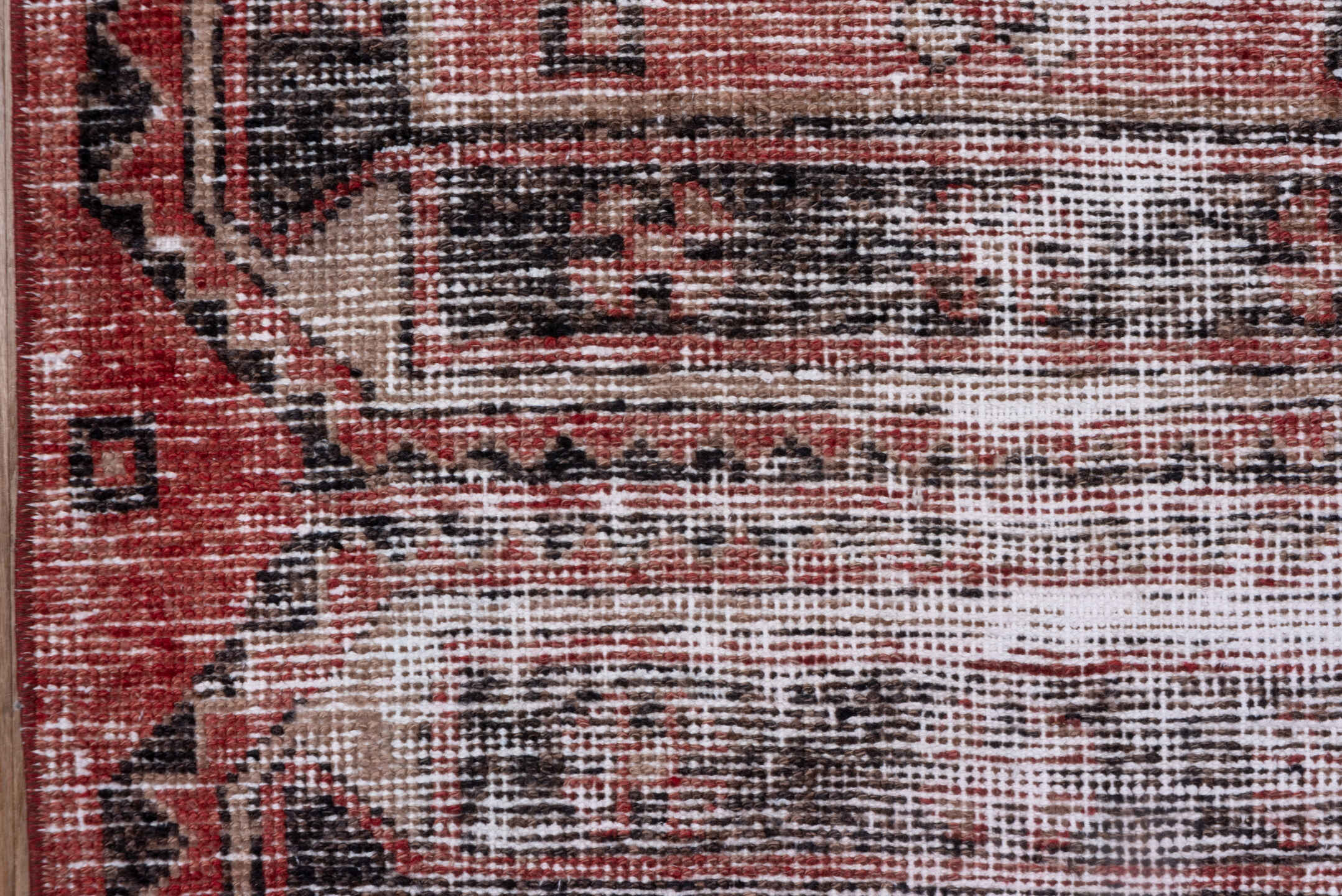 2' x 11' one-of-a-kind handmade vintage Oushak runner rug. Color palette: terra cotta, charcoal, rose, ivory, taupe