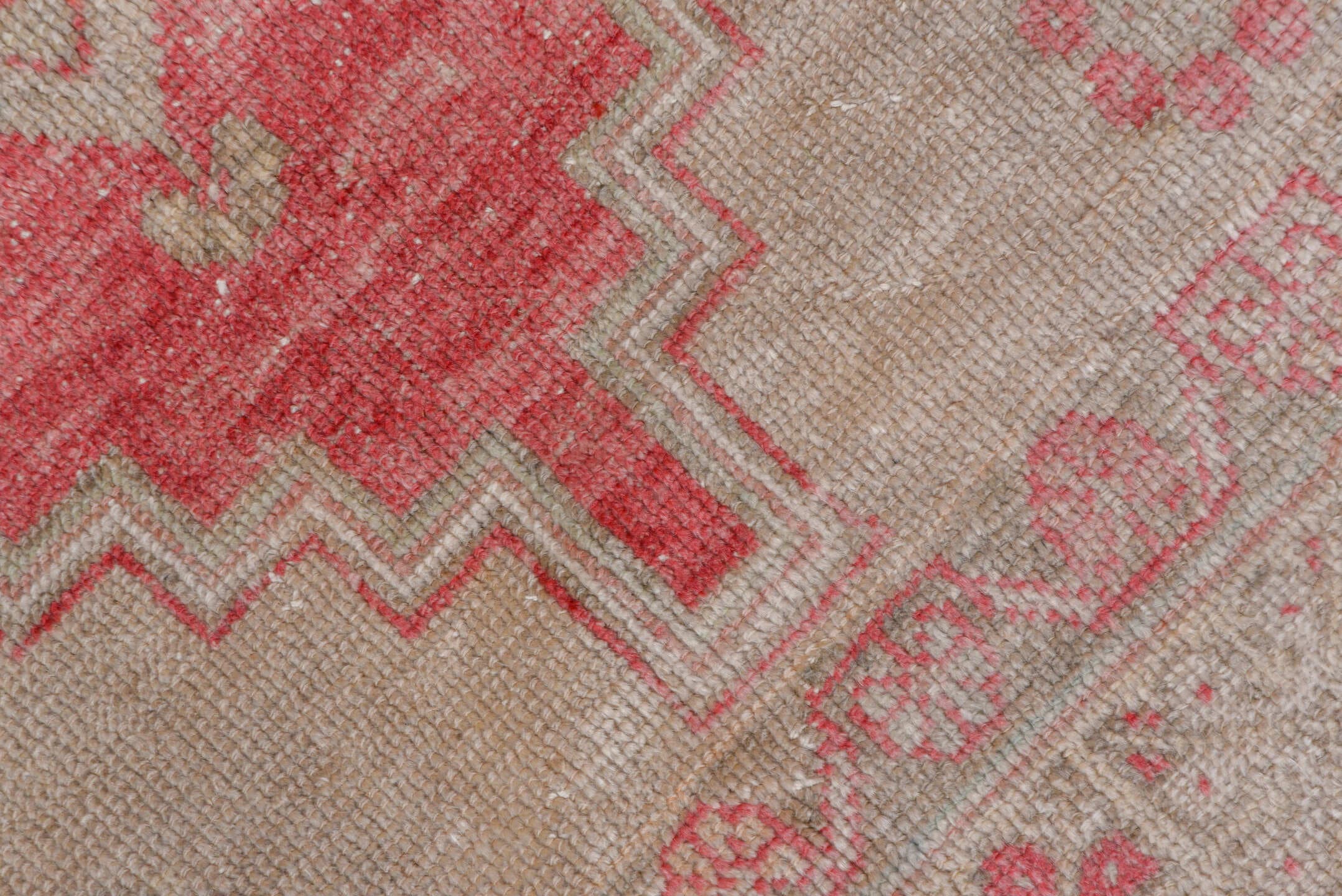 3' x 6' one-of-a-kind handmade vintage Oushak small size rug. Color palette: rose, ivory, blush, taupe, beige, pink, red