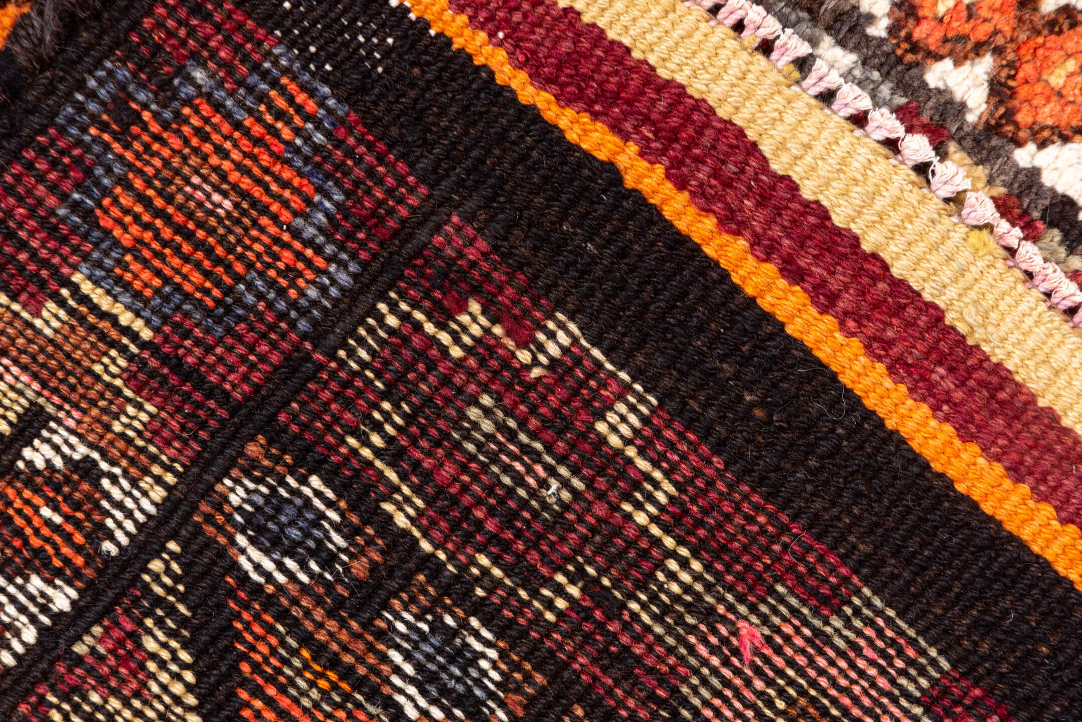 2' x 10' one-of-a-kind handmade vintage Oushak runner rug. Color palette: brown, gray, light gray, off-white, orange, pink