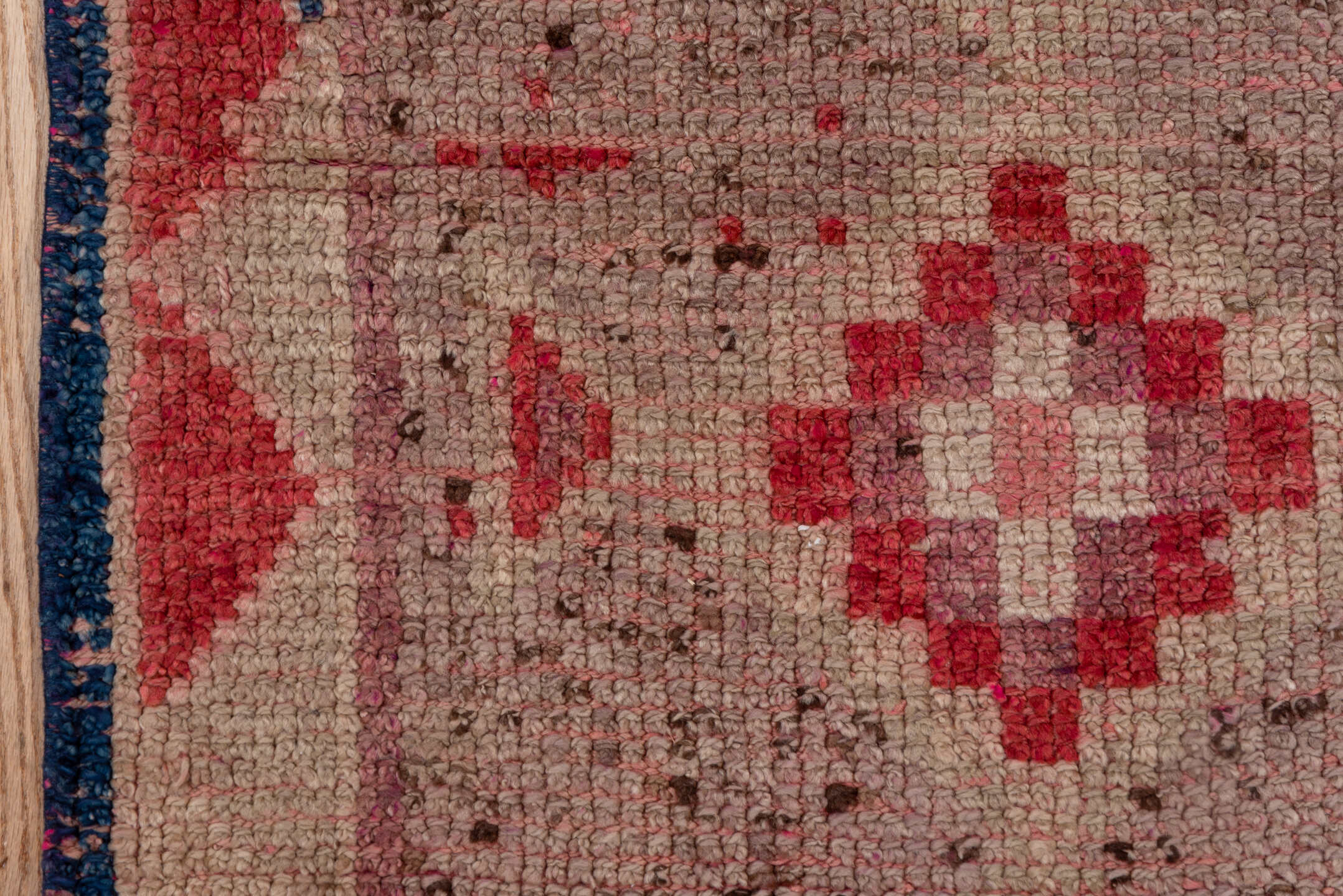 2' x 9' one-of-a-kind handmade vintage Oushak runner rug. Color palette: blue, brown, gray, pink, red