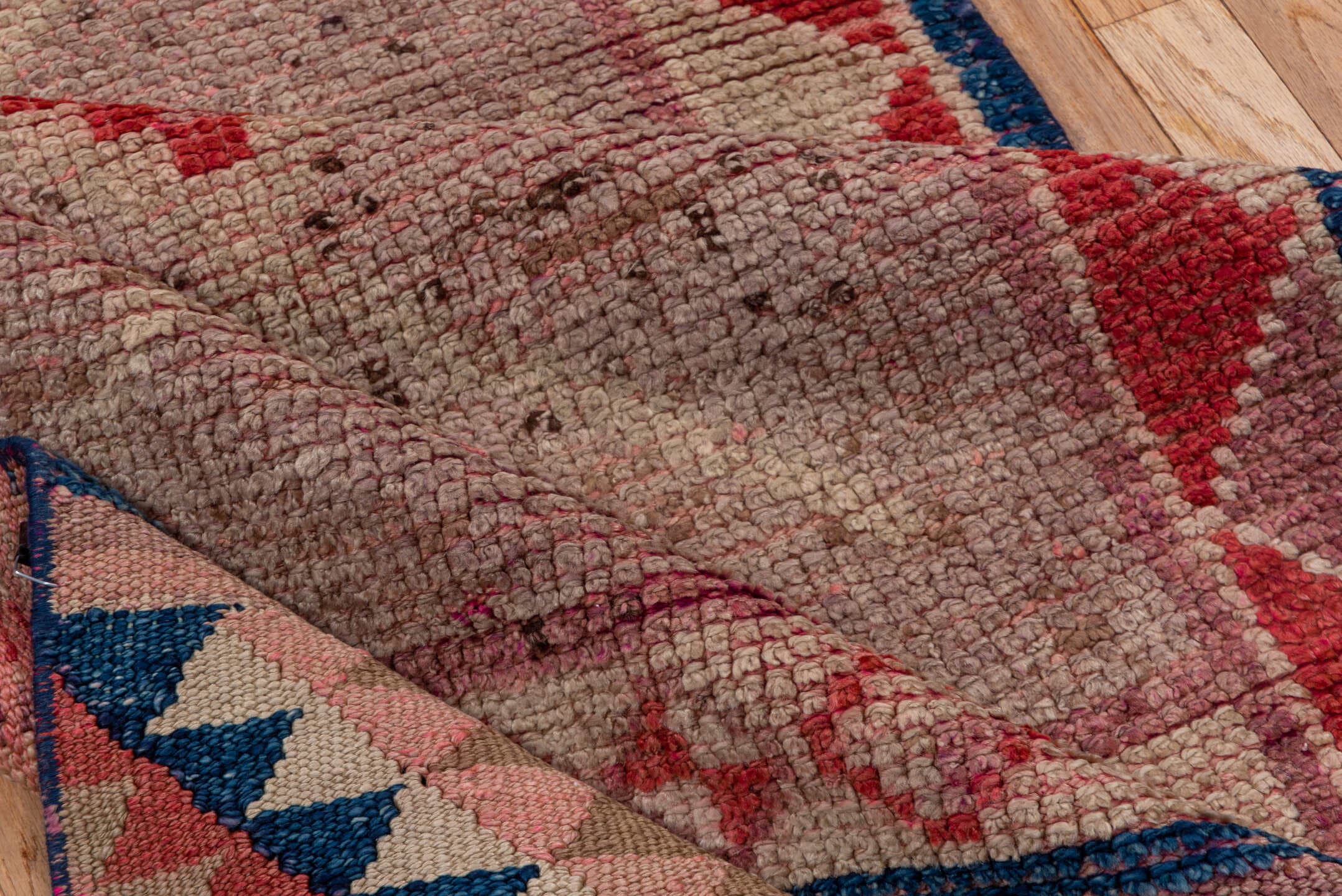 2' x 9' one-of-a-kind handmade vintage Oushak runner rug. Color palette: rose, ivory, rust, taupe, navy, camel, terracotta
