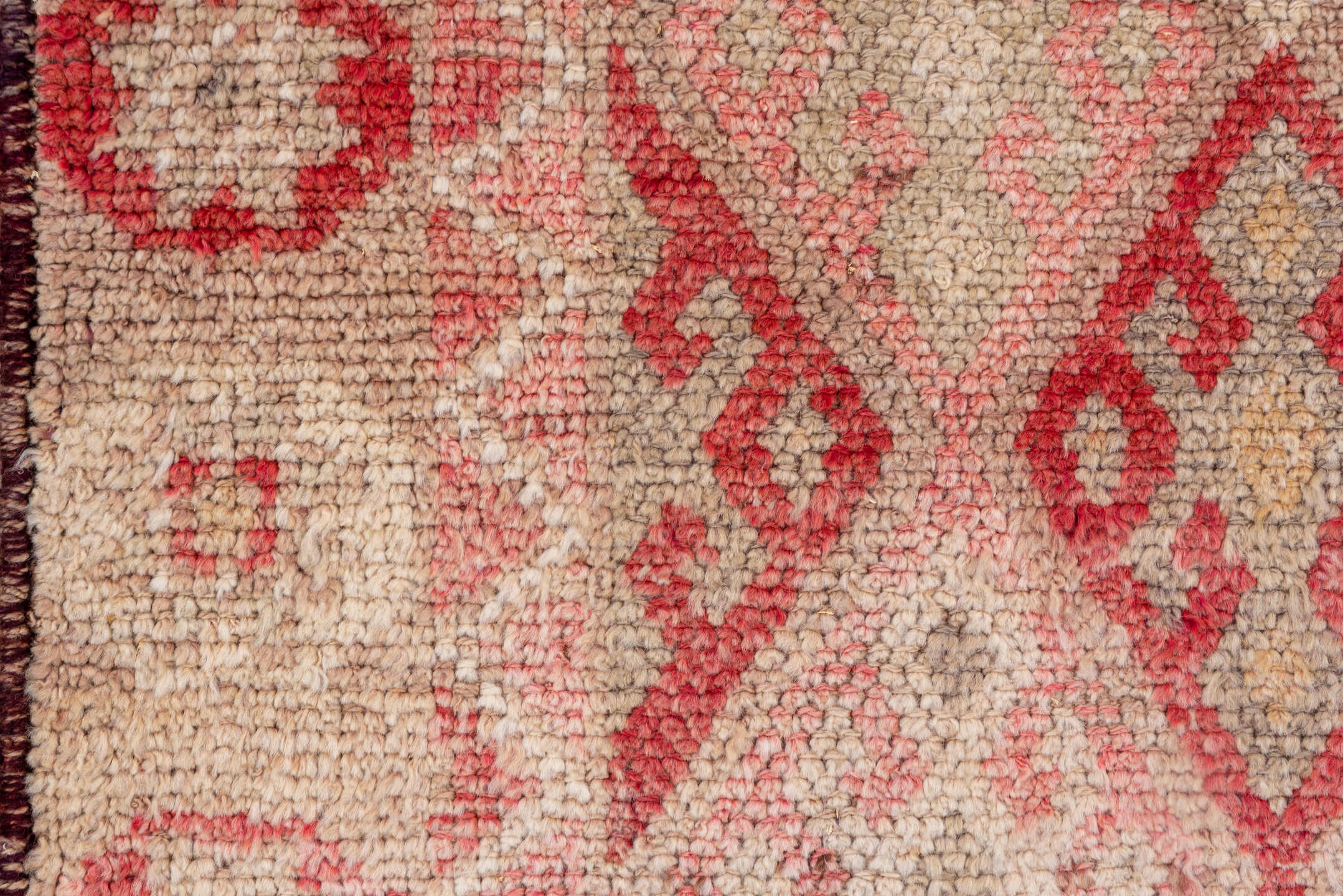 3' x 11' one-of-a-kind handmade vintage Oushak runner rug. Color palette: brown, indian red, off-white, orange, pink, red