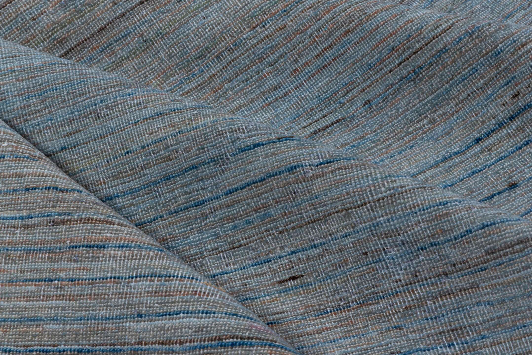 7' x 9' one-of-a-kind handmade vintage Oushak rug. Color palette: blue, slate, gray, taupe, beige