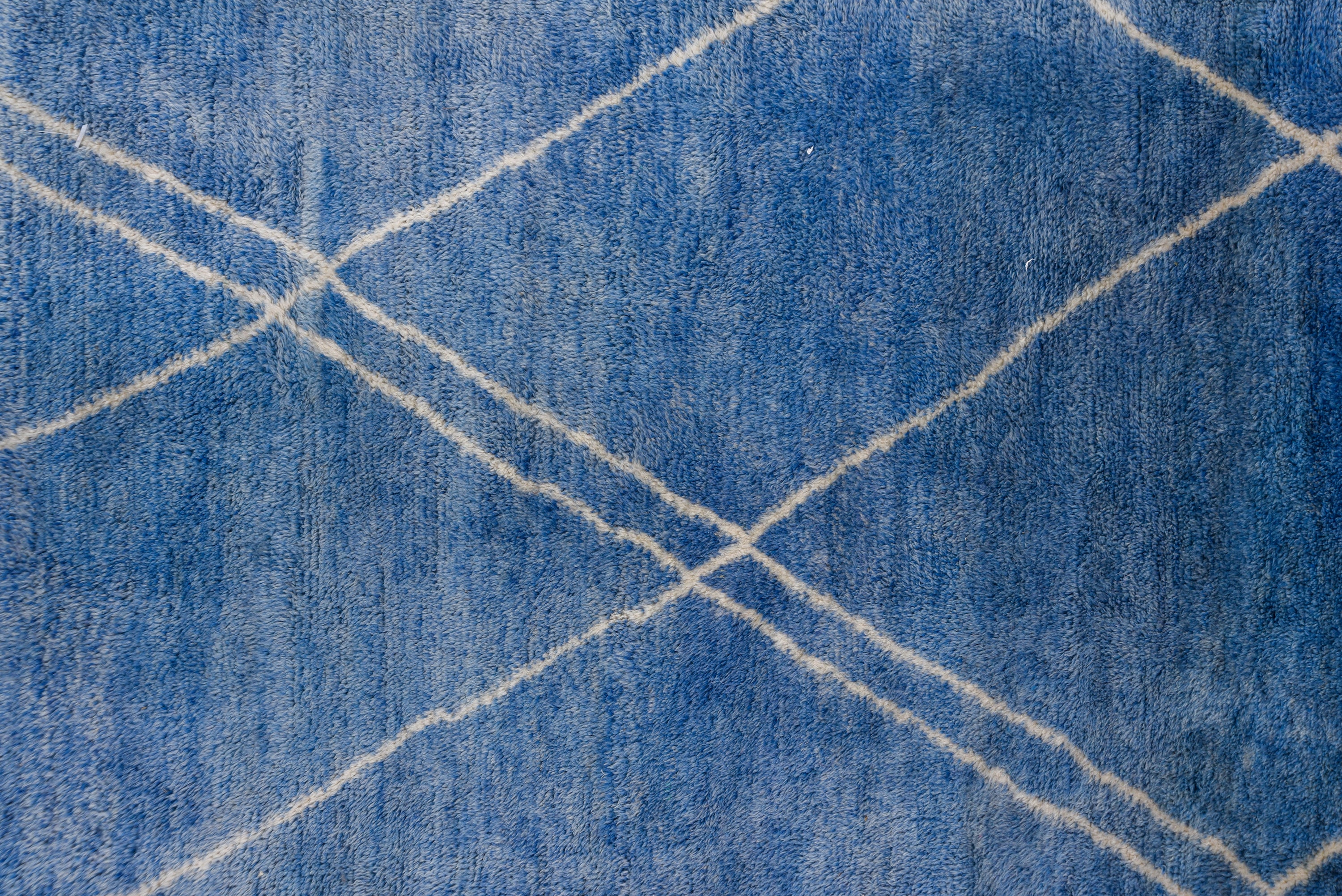 Blue and cream handmade vintage Moroccan area rug