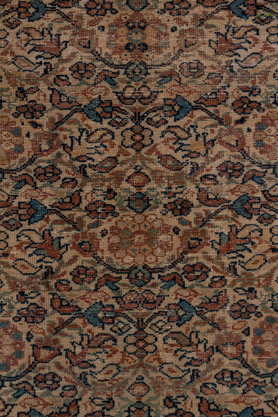 3' x 16' one-of-a-kind handmade antique Sivas runner rug. Color palette: beige, navy, rose, taupe, camel, rust, ivory, blue