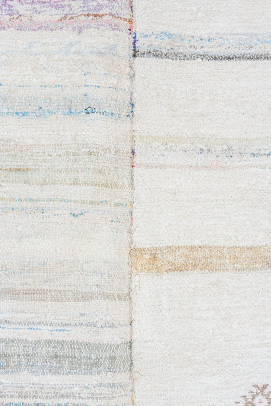 6' x 9' one-of-a-kind handmade antique Rag Rug medium size rug. Color palette: ivory, taupe, blue, gray, blush, charcoal