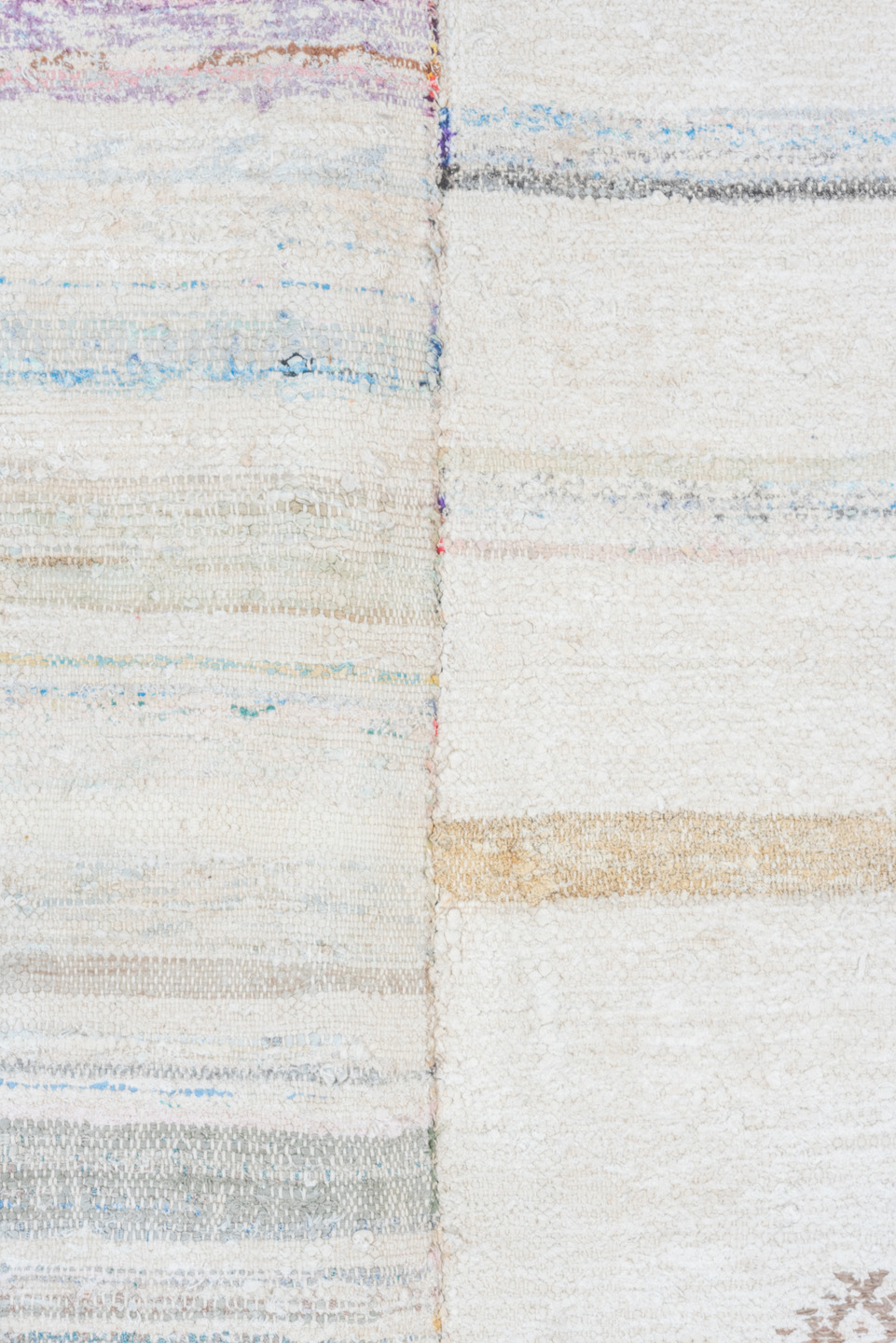 6' x 9' one-of-a-kind handmade antique Rag Rug medium size rug. Color palette: ivory, taupe, blue, gray, blush, charcoal