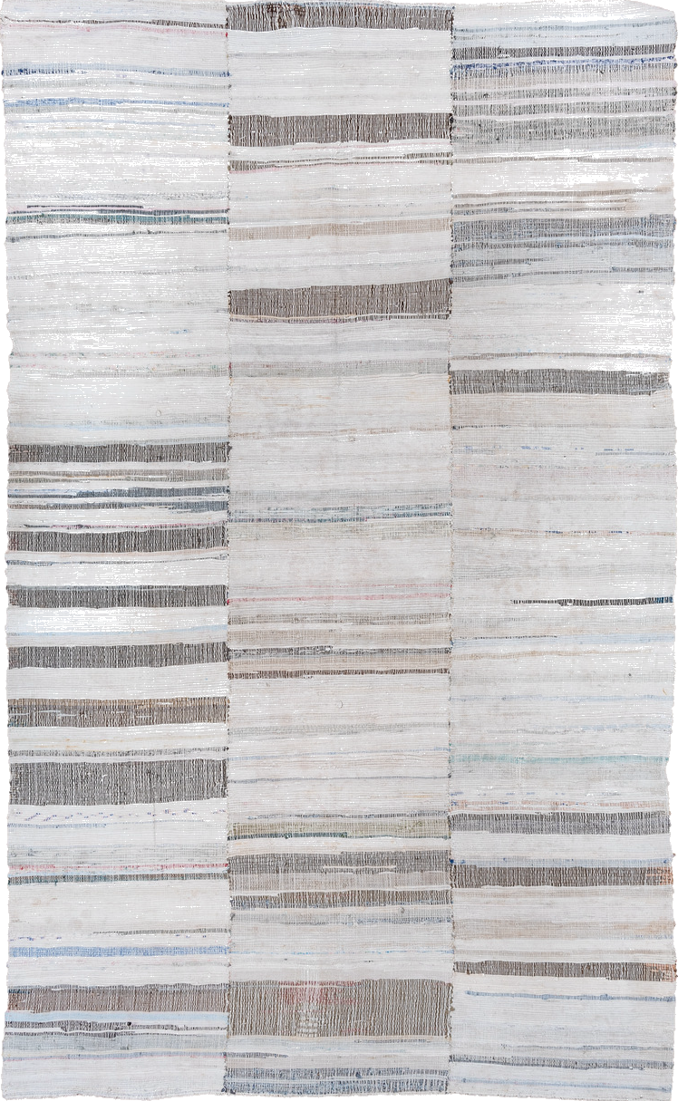 6' x 9' one-of-a-kind handmade vintage Rag Rug medium size rug. Color palette: blue, dark gray, dim gray, gainsboro, gray