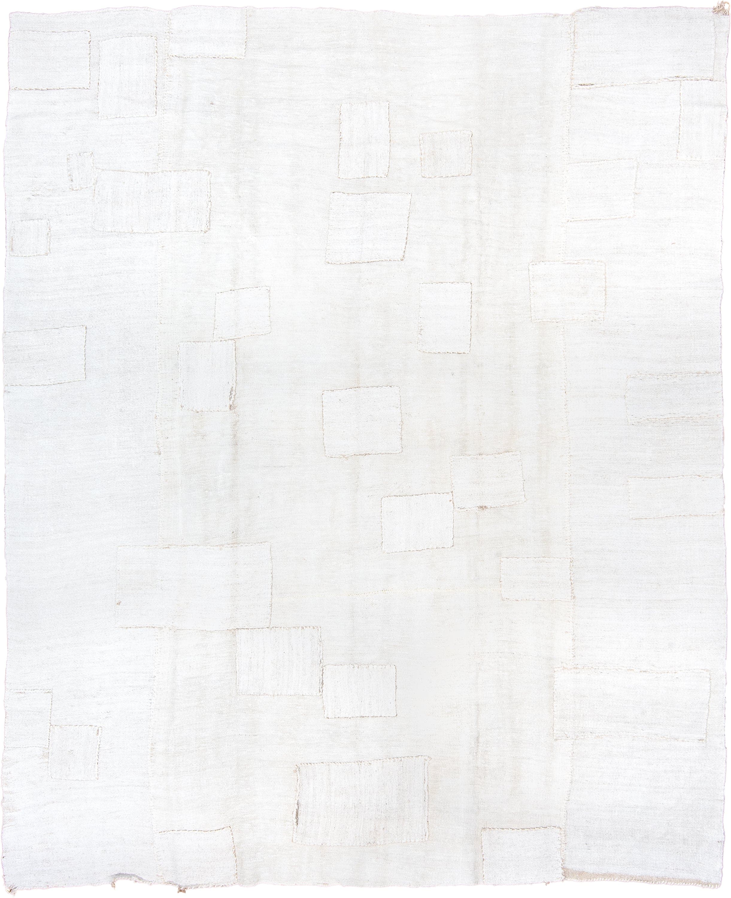 9' x 12' one-of-a-kind handmade vintage Hemp Kilim large size rug. Color palette: ivory, cream, beige