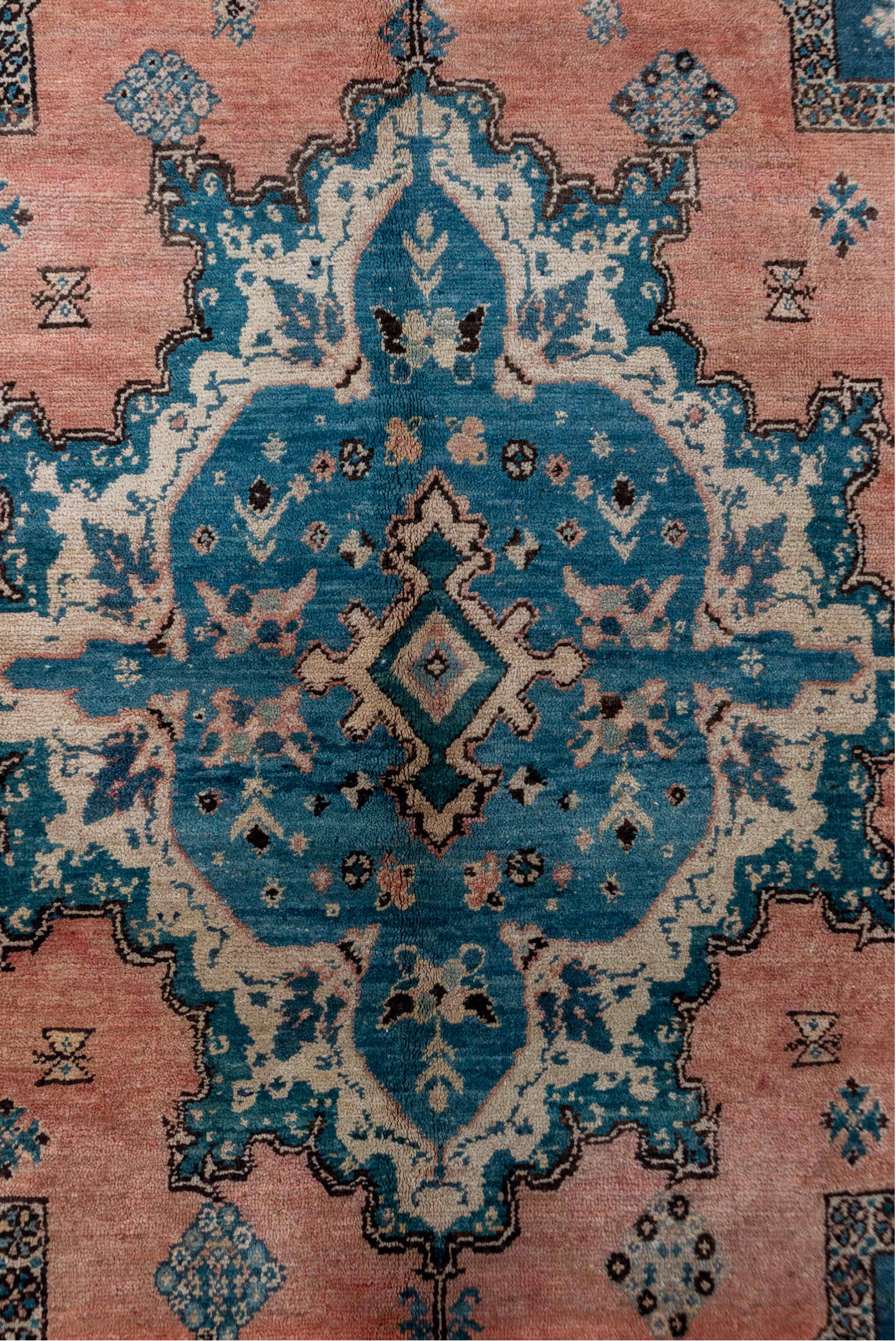 6' x 14' one-of-a-kind handmade vintage Moroccan large size rug. Color palette: black, blue, brown, charcoal, gray