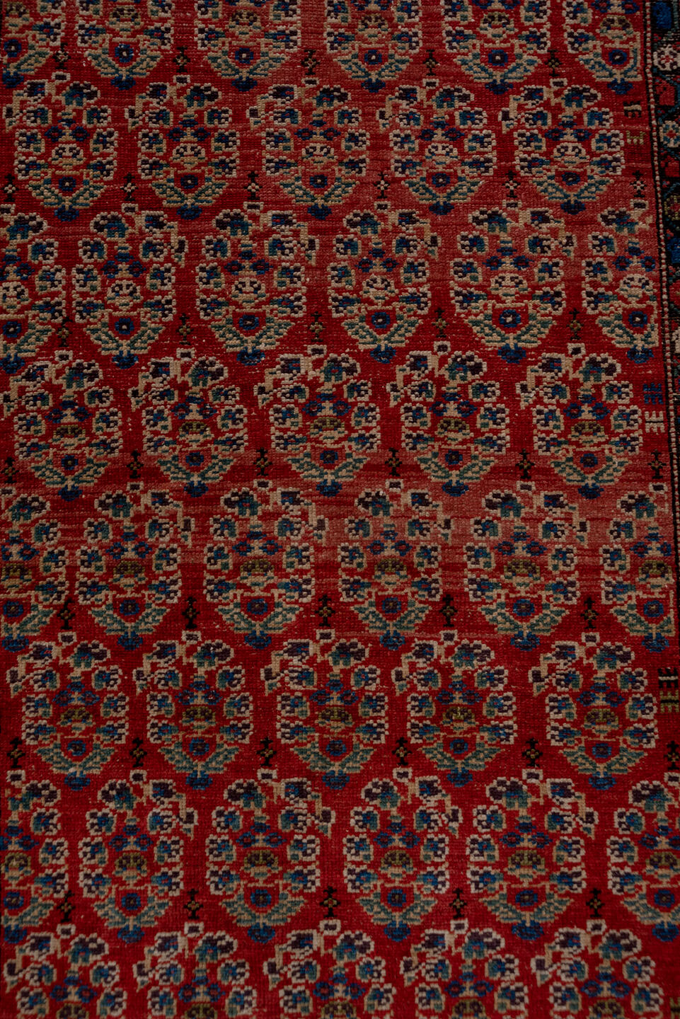 3' x 15' one-of-a-kind handmade antique Malayer runner rug. Color palette: rust, indigo, ivory, olive, burgundy, camel, navy