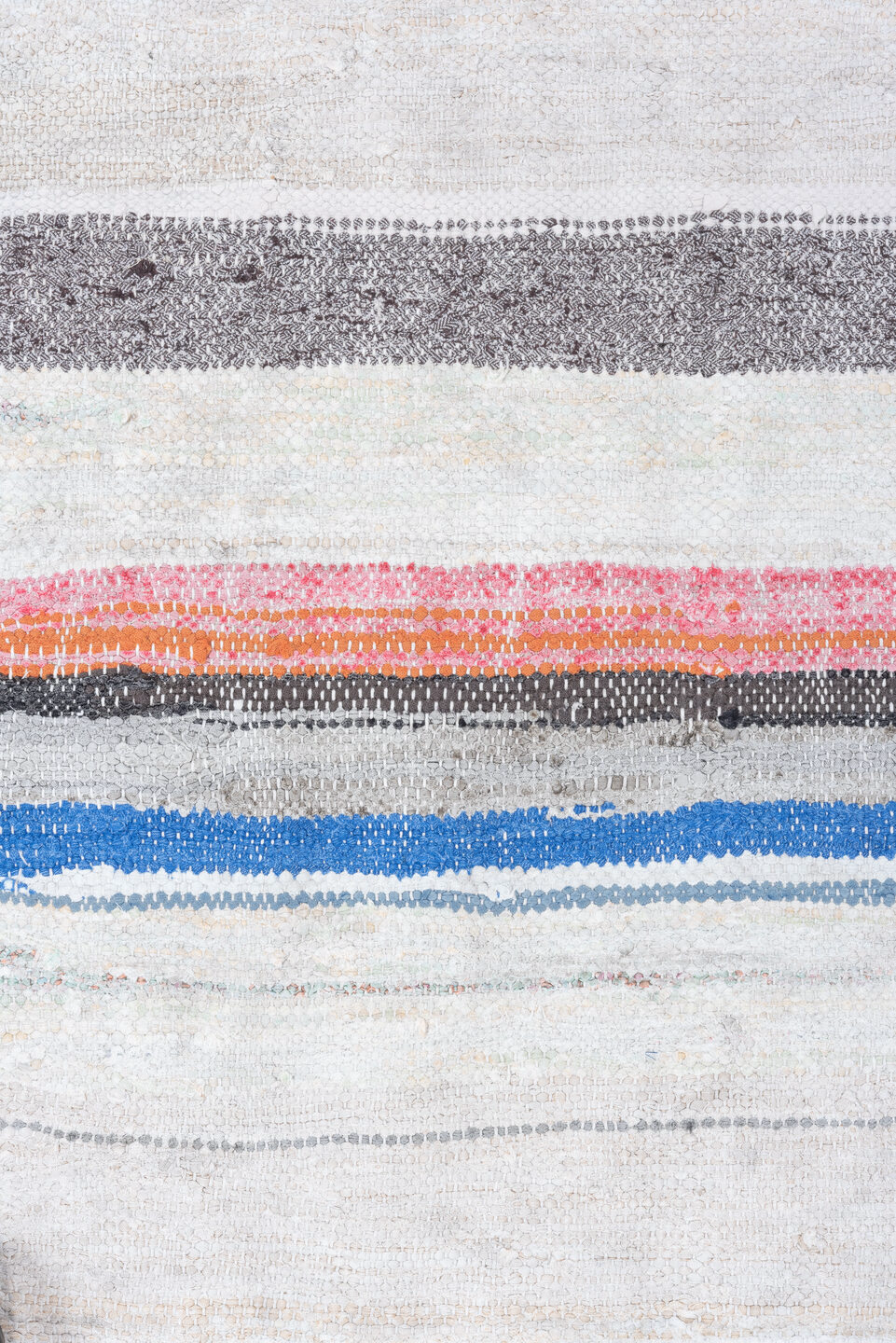 6' x 8' one-of-a-kind handmade vintage Rag Rug medium size rug. Color palette: alice blue, azure, black, blue, brown