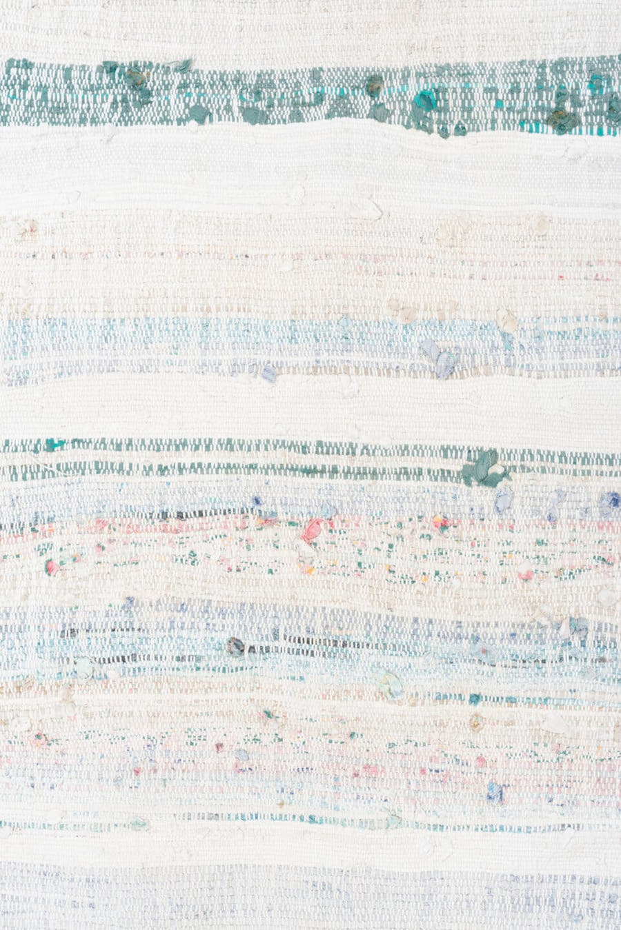 8' x 10' one-of-a-kind handmade vintage Rag Rug large size rug. Color palette: ivory, sky blue, teal, rose, brown, aqua